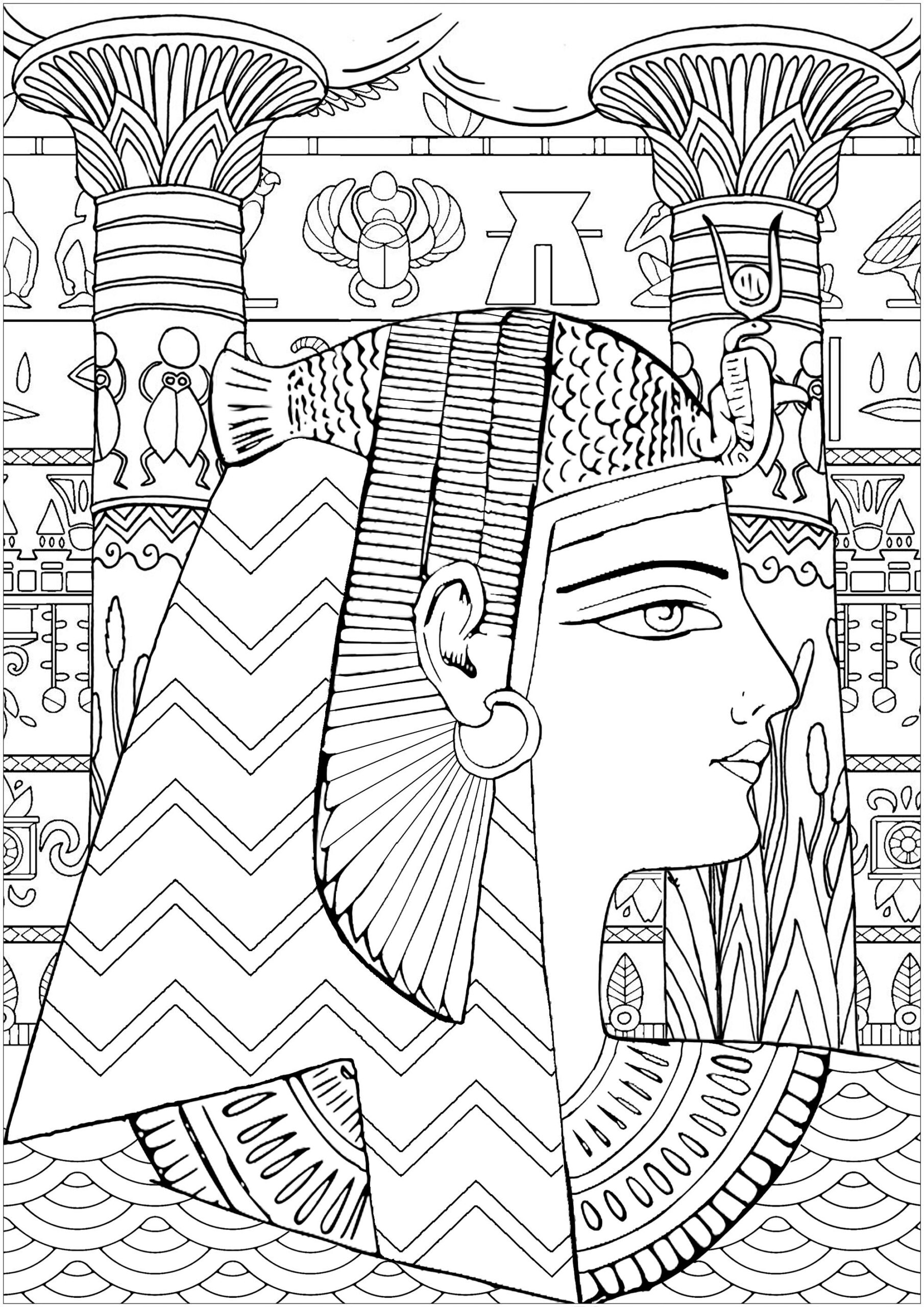 Queen Of Egypt Difficult Version Egypt Hieroglyph Coloring Pages For Adults