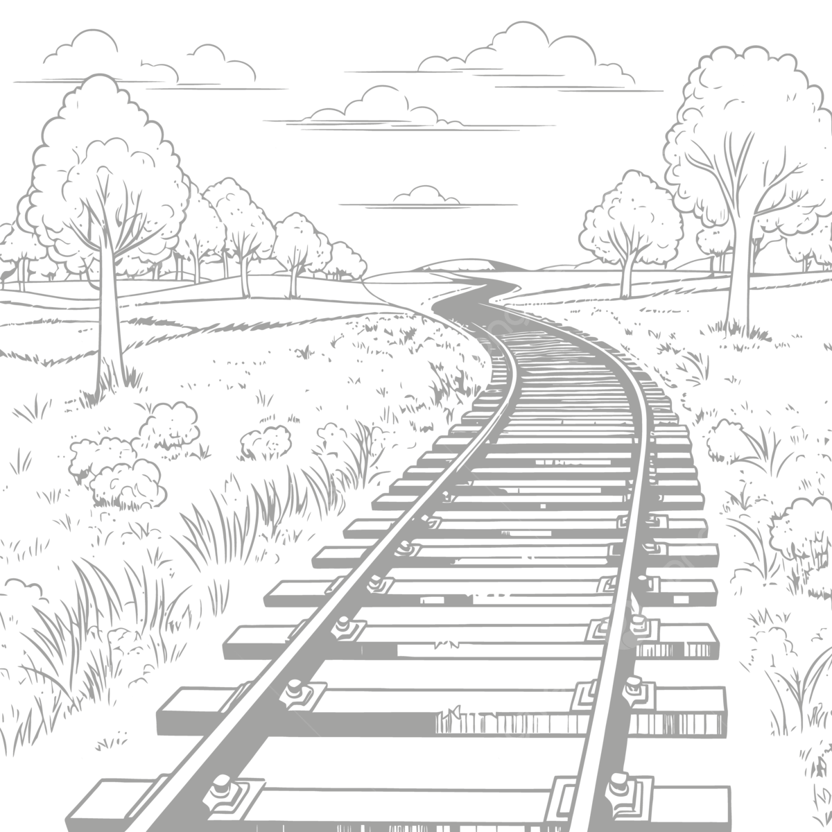 Railroad Tracks Coloring Pages For Adults Vector Illustration Coloring Pages Jpg Coloring Pages