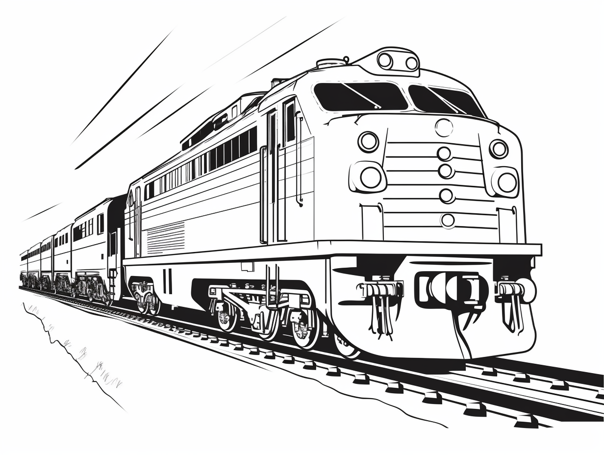 Railway Coloring Page Featuring A Freight Train Coloring Page