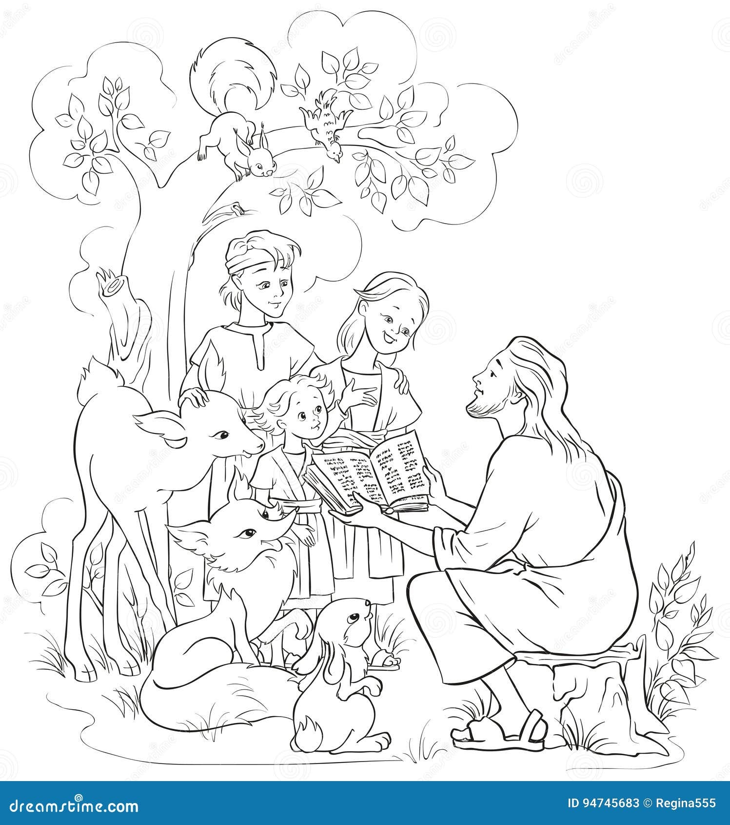 Reading The Bible Coloring Page