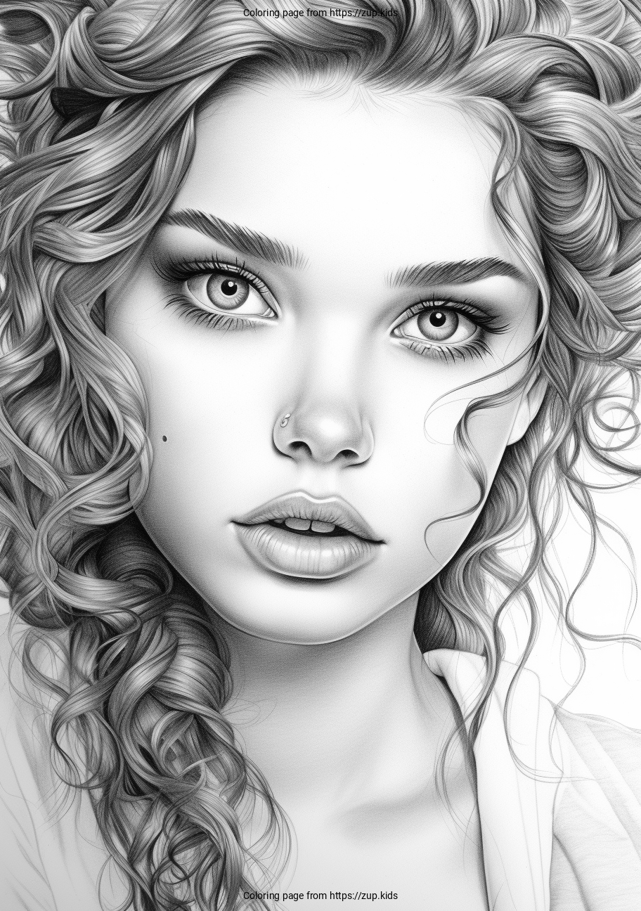 Realistic Face Of A Girl Coloring Page From Zup Kids