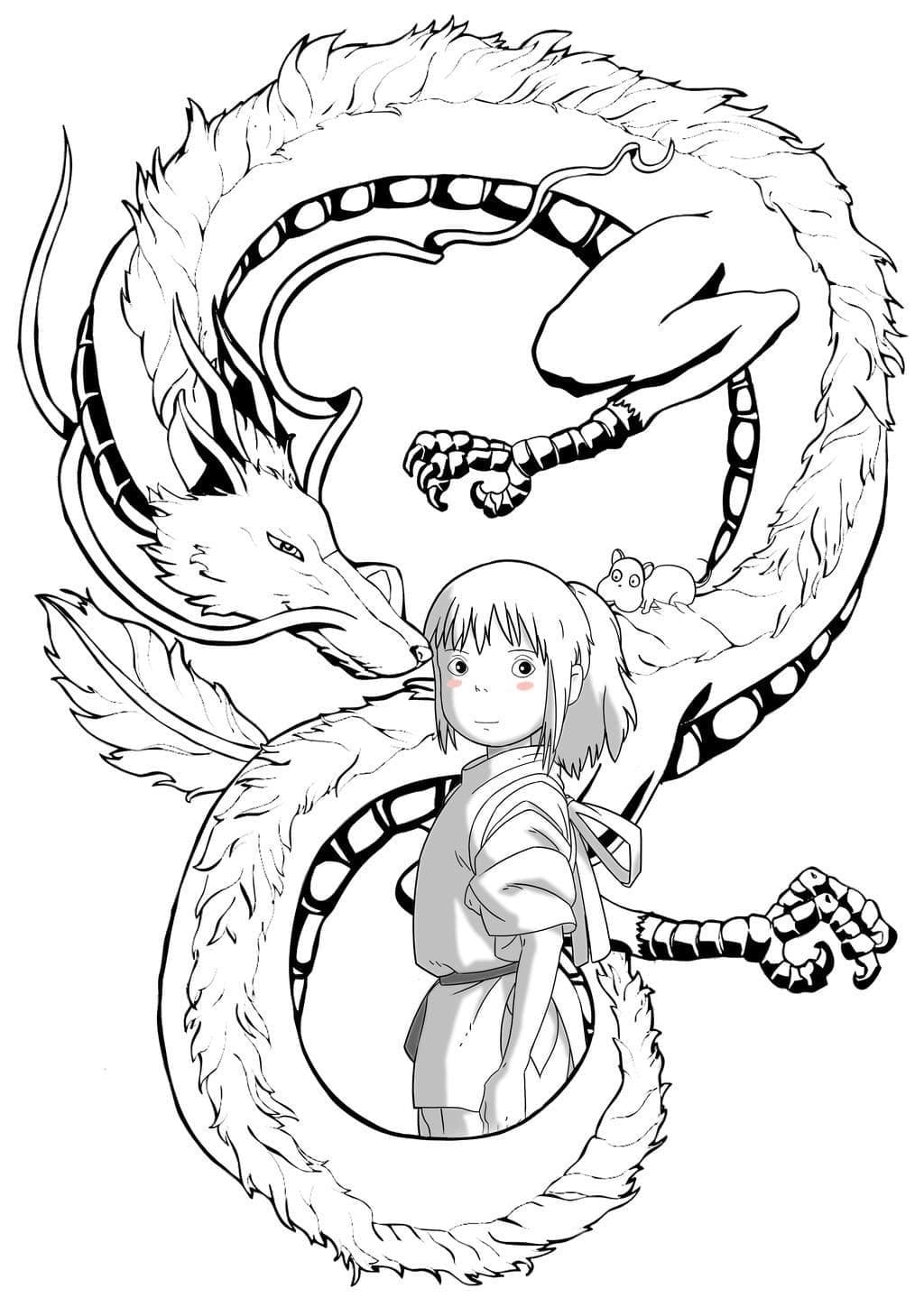 River Spirit And Chihiro From Spirited Away Coloring Page Anime Coloring Pages