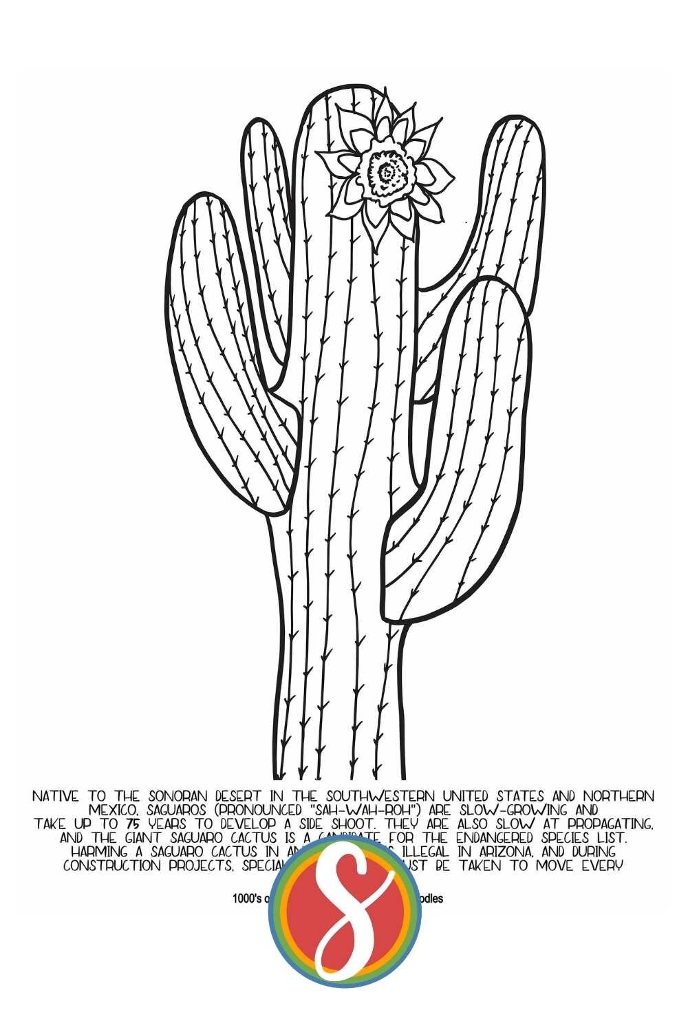 Saguaro Cactus Coloring Page