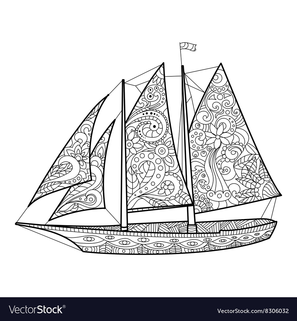 Sailboat Coloring Book For Adults Royalty Free Vector Image