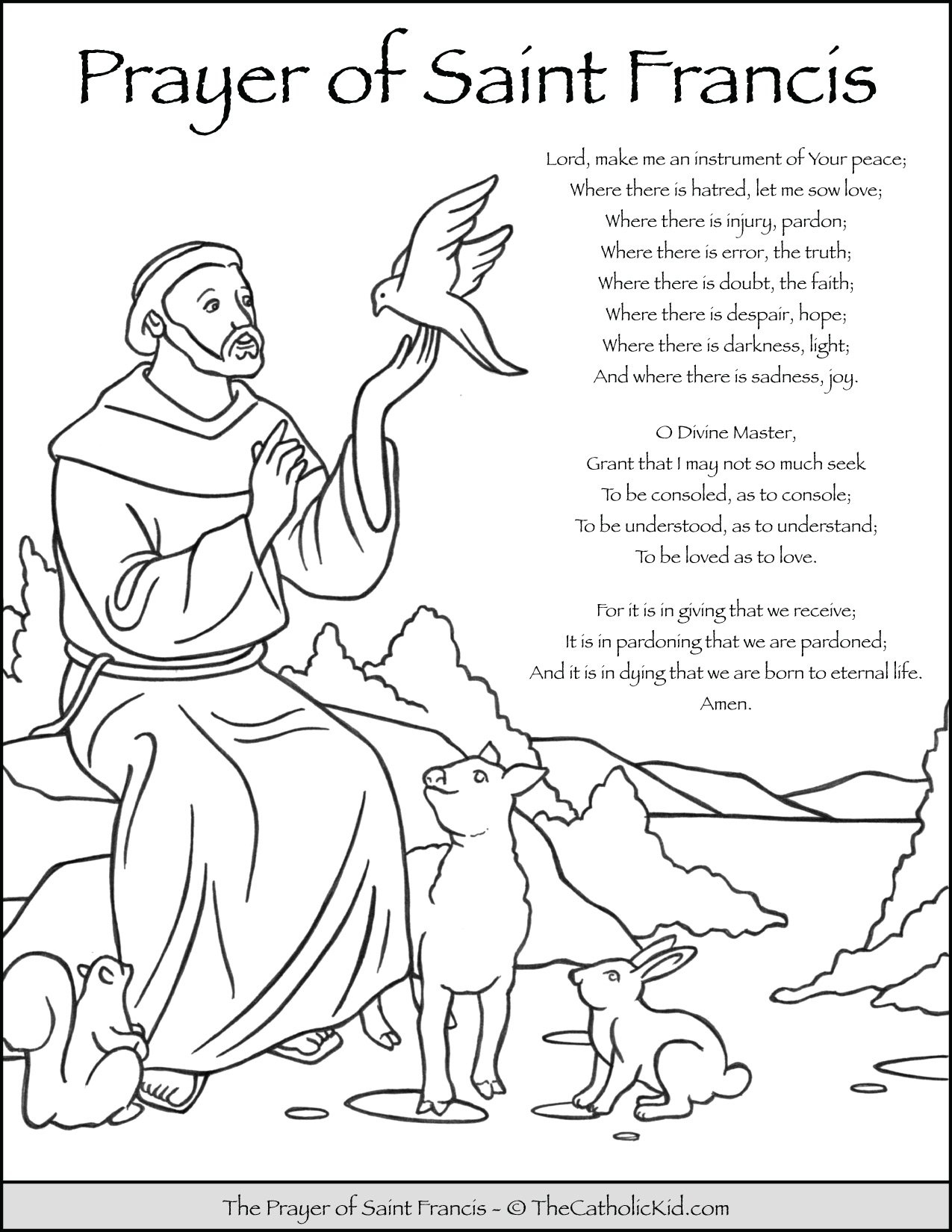 Saint Francis Prayer Coloring Page TheCatholicKid