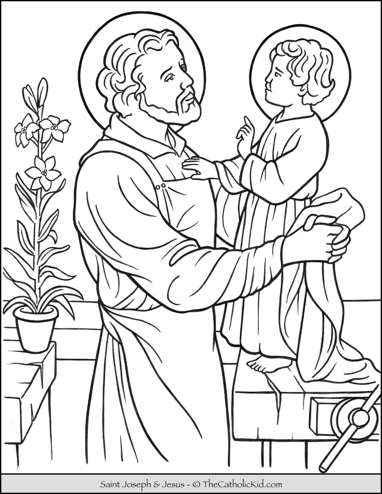 Saint Joseph Jesus Coloring Page TheCatholicKid