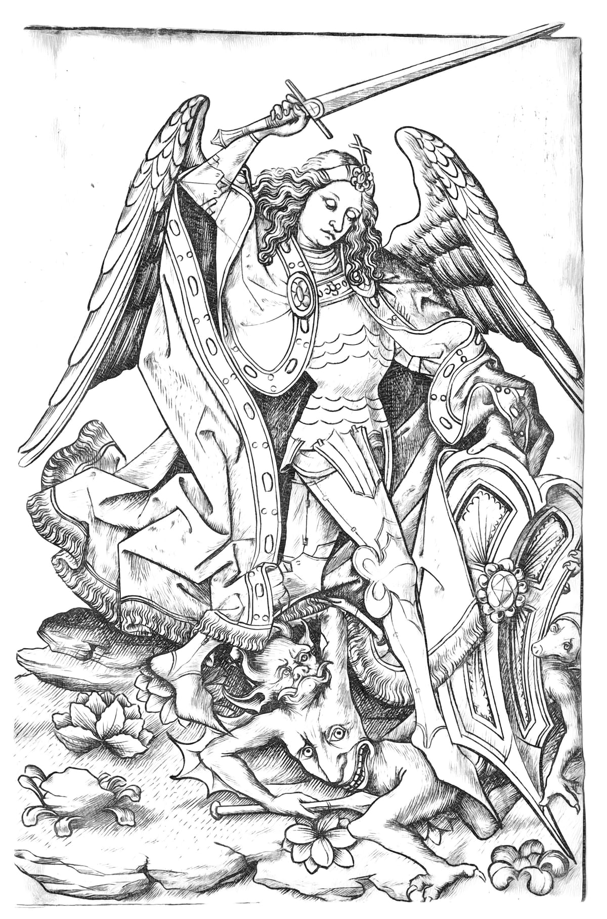 Saint Michael 1450 67 By Master ES Catholic Coloring Page