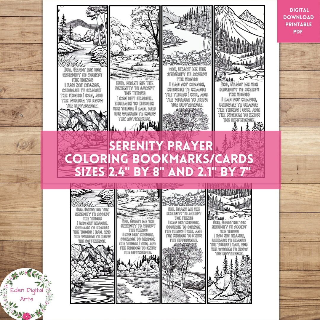 Serenity Prayer Coloring Bookmarks Relaxing Nature Mountains Craft Encouraging Colouring