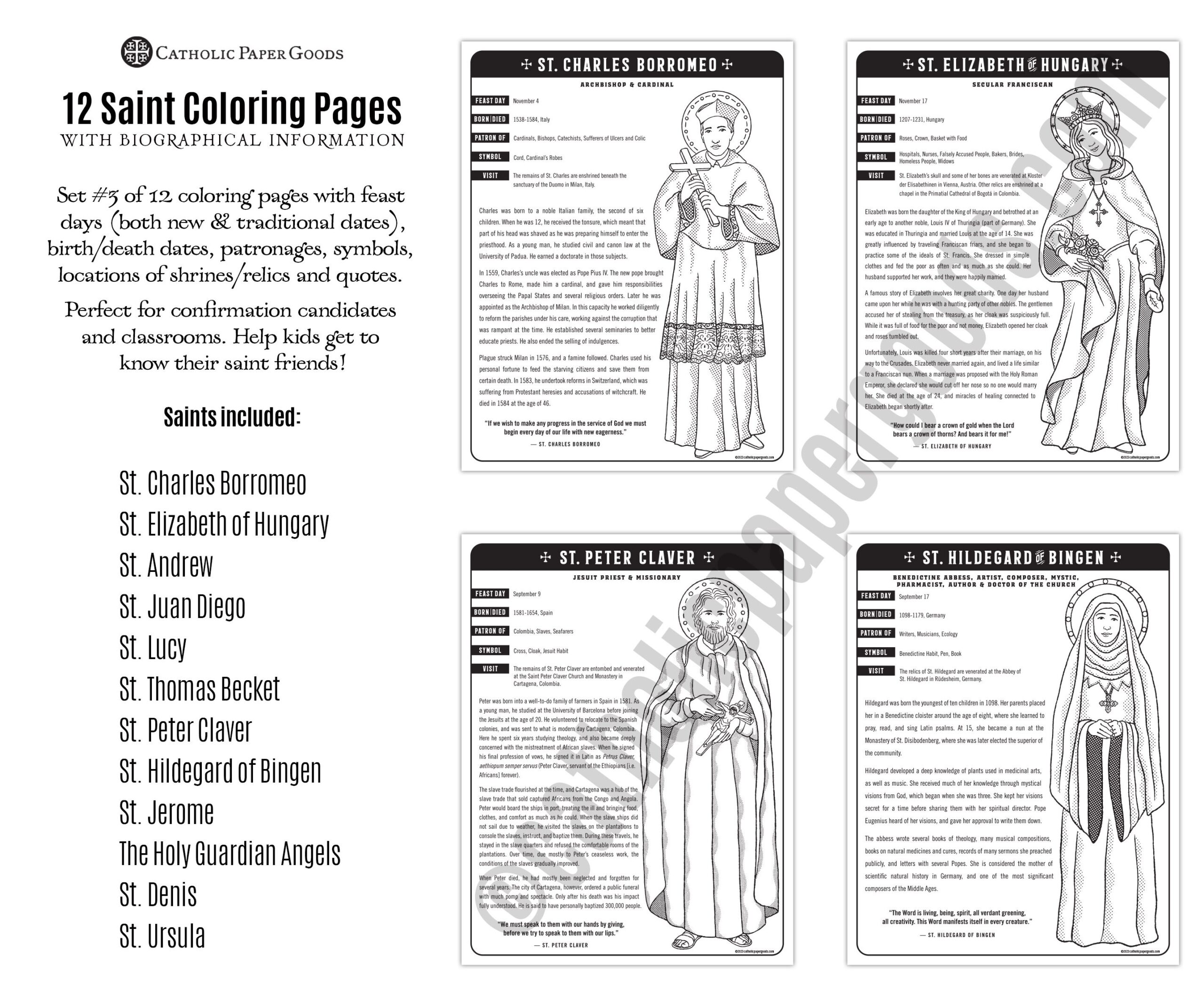 Set 3 12 Catholic Saint Coloring Pages With Biographical Information Catholic Printables All