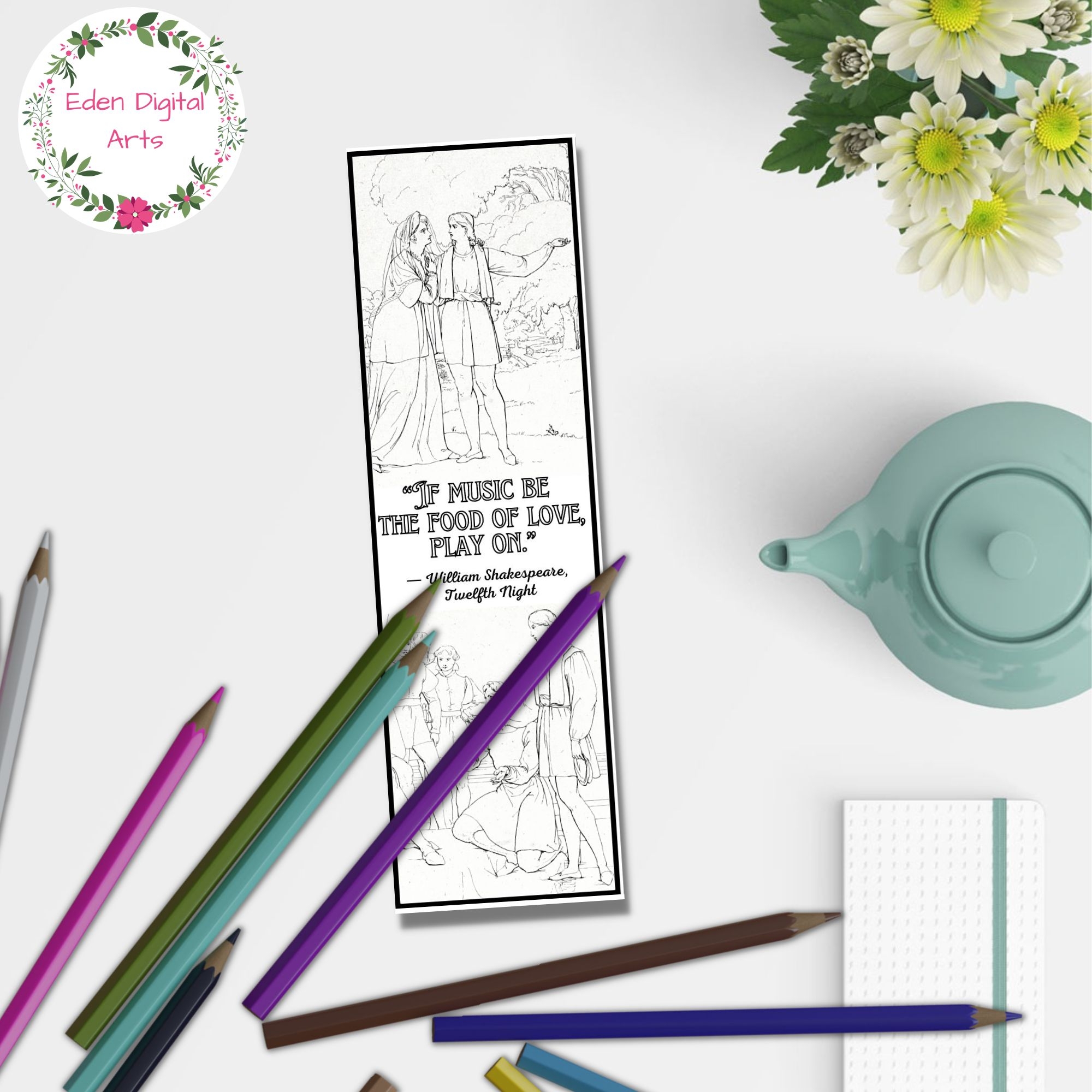 Shakespeare Twelfth Night Play Quotes Coloring Bookmarks Keepsake Gift Fun Craft Rewards Fast Finisher Classful