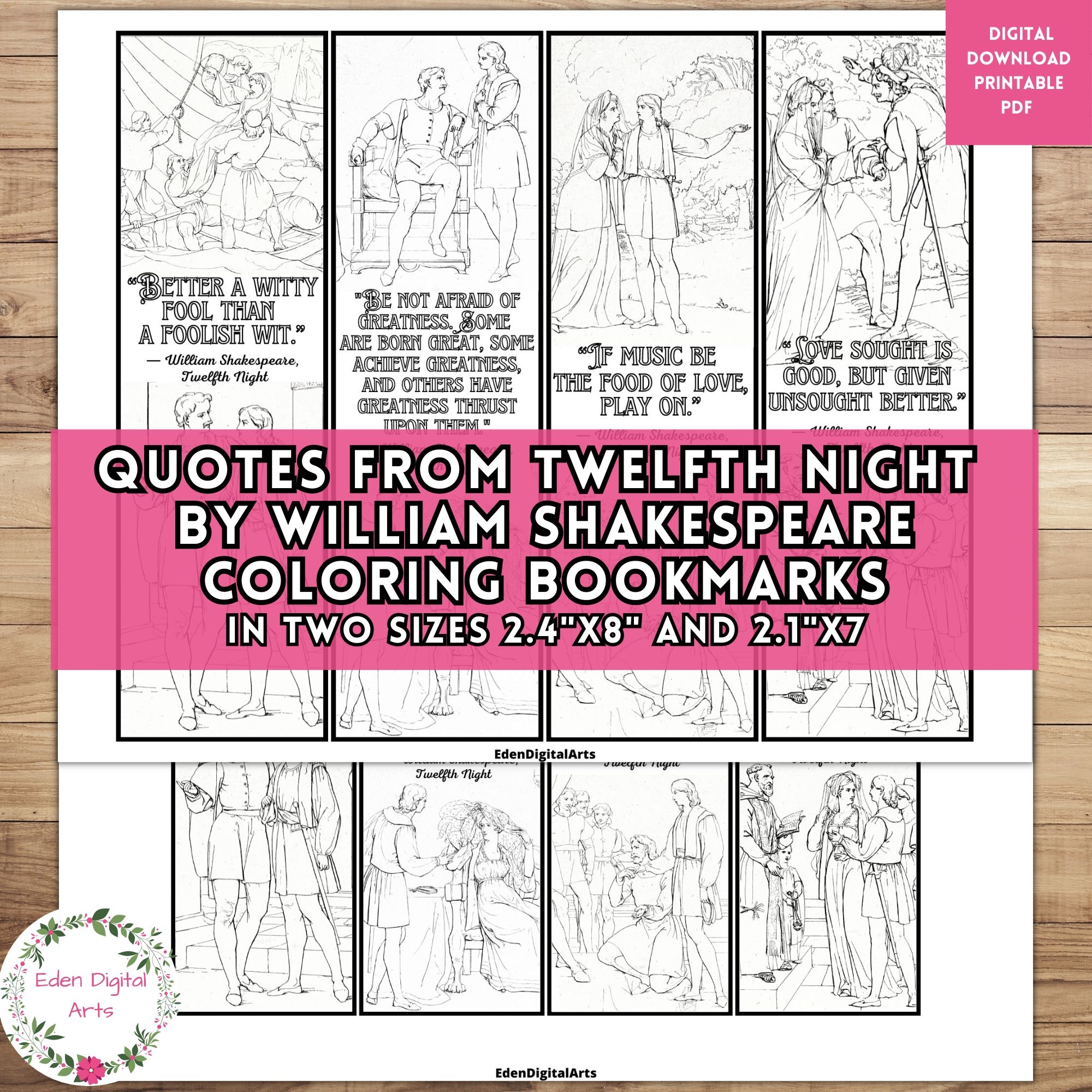 Shakespeare Twelfth Night Play Quotes Coloring Bookmarks Keepsake Gift Fun Craft Rewards Fast Finisher Classful