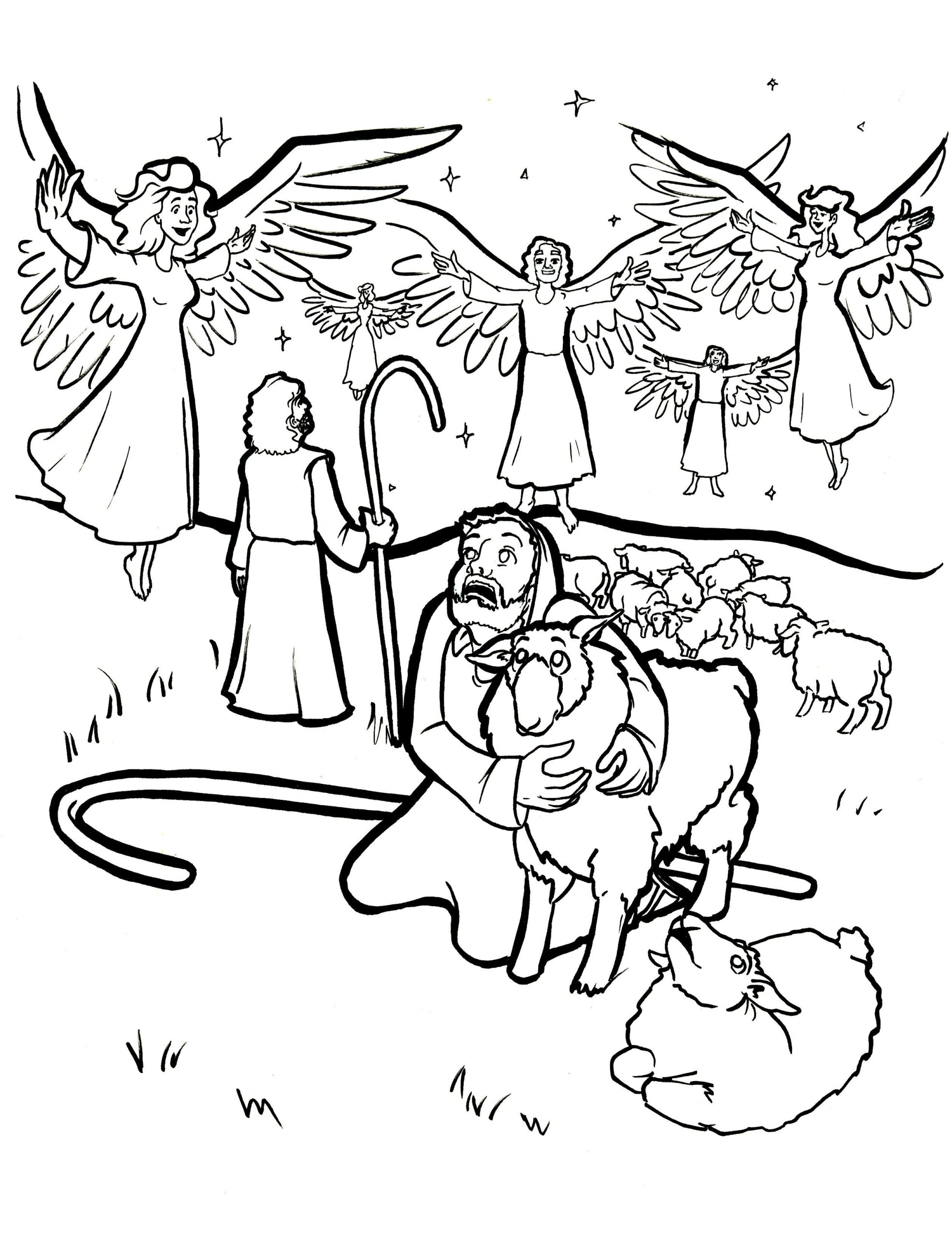 Shepherds And Angels Coloring Page Angel Coloring Pages Coloring Pages Bible Verse Coloring Page