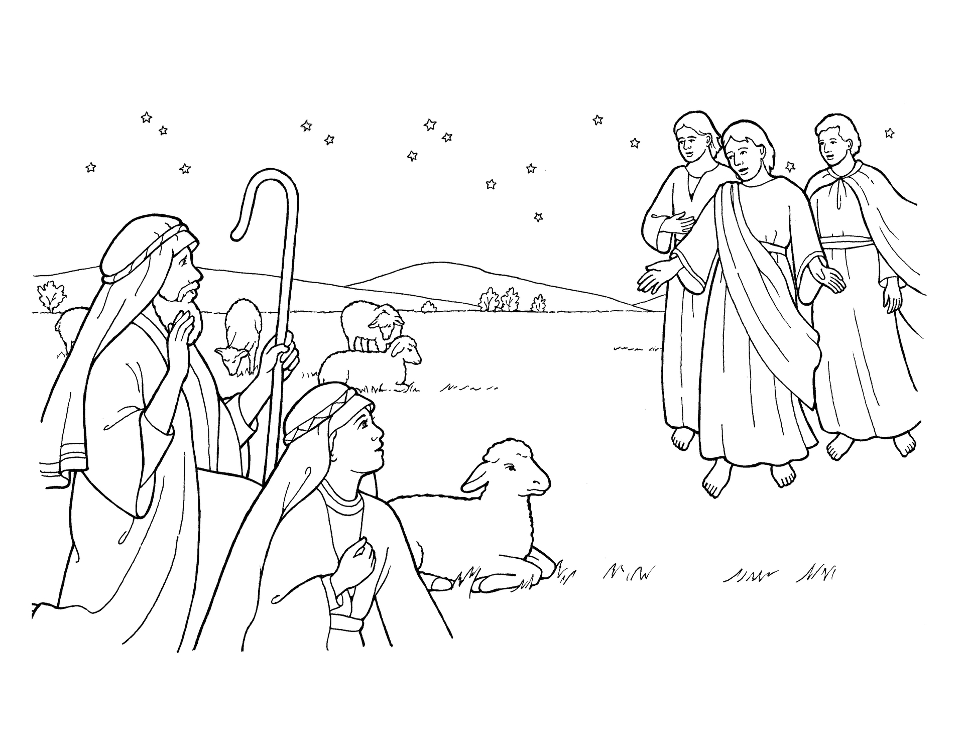 Shepherds And Angels Coloring Page Free Download Gambr Co
