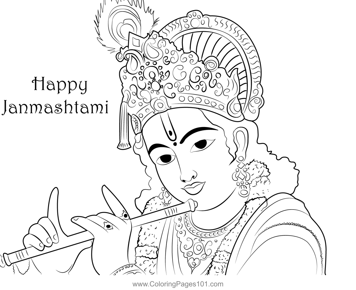 Shree Krishna Coloring Page For Kids Free Krishna Janmashtami Printable Coloring Pages Online