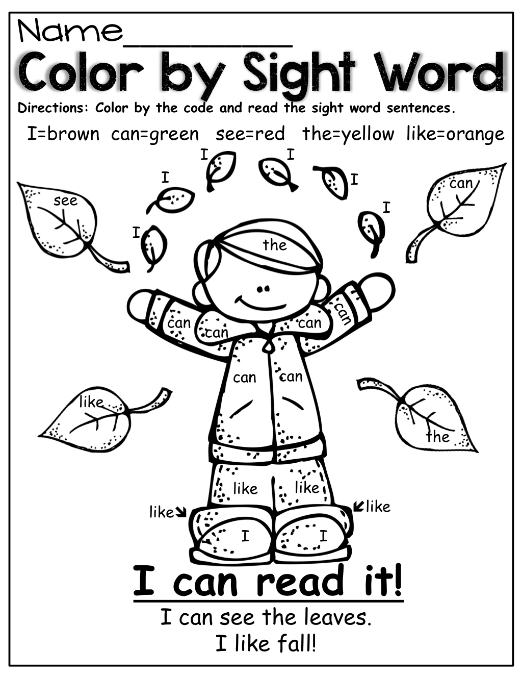 Sight Word Coloring Pages Free Printable
