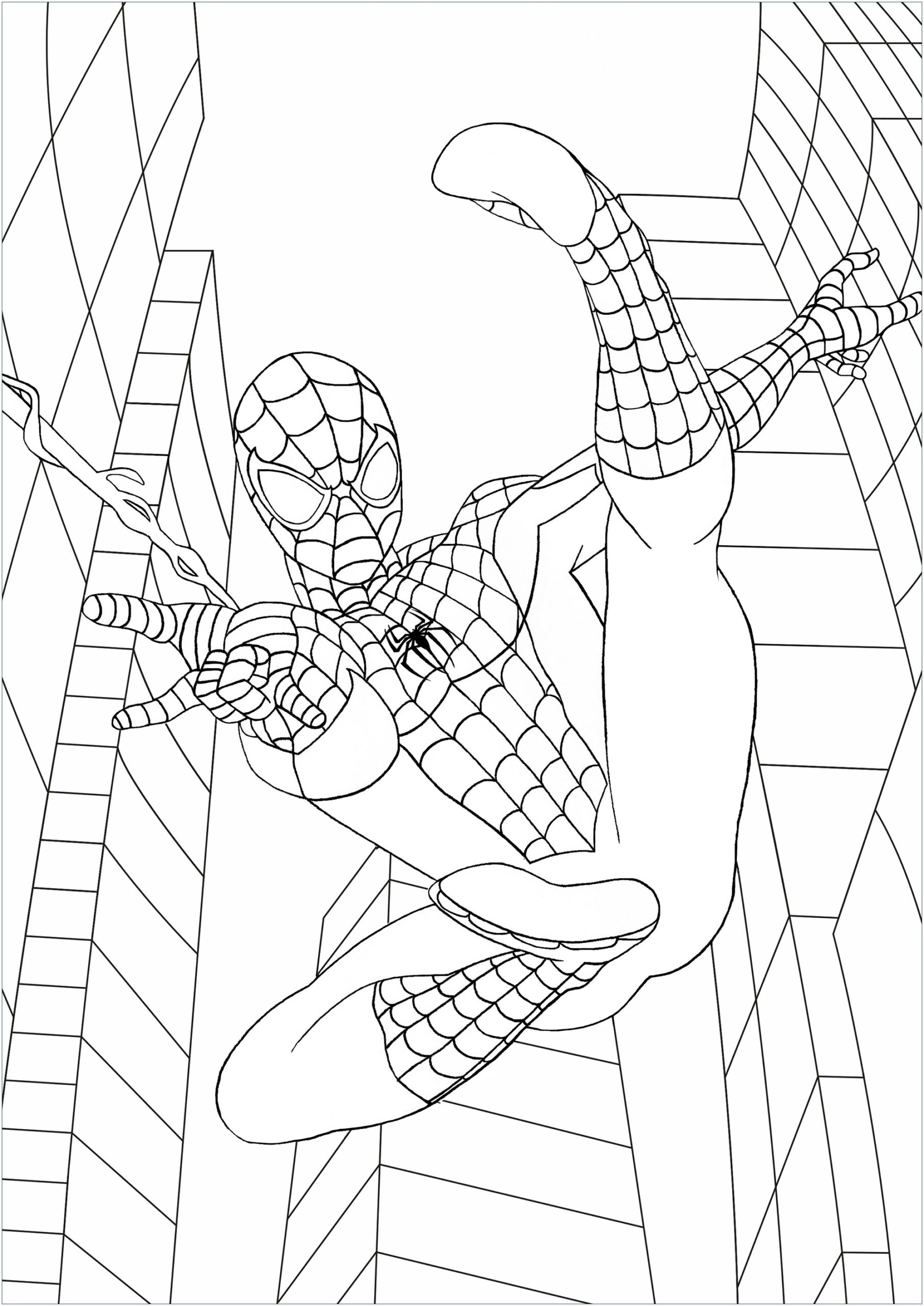 Spider Man In High Flight Spider Man Coloring Pages For Kids