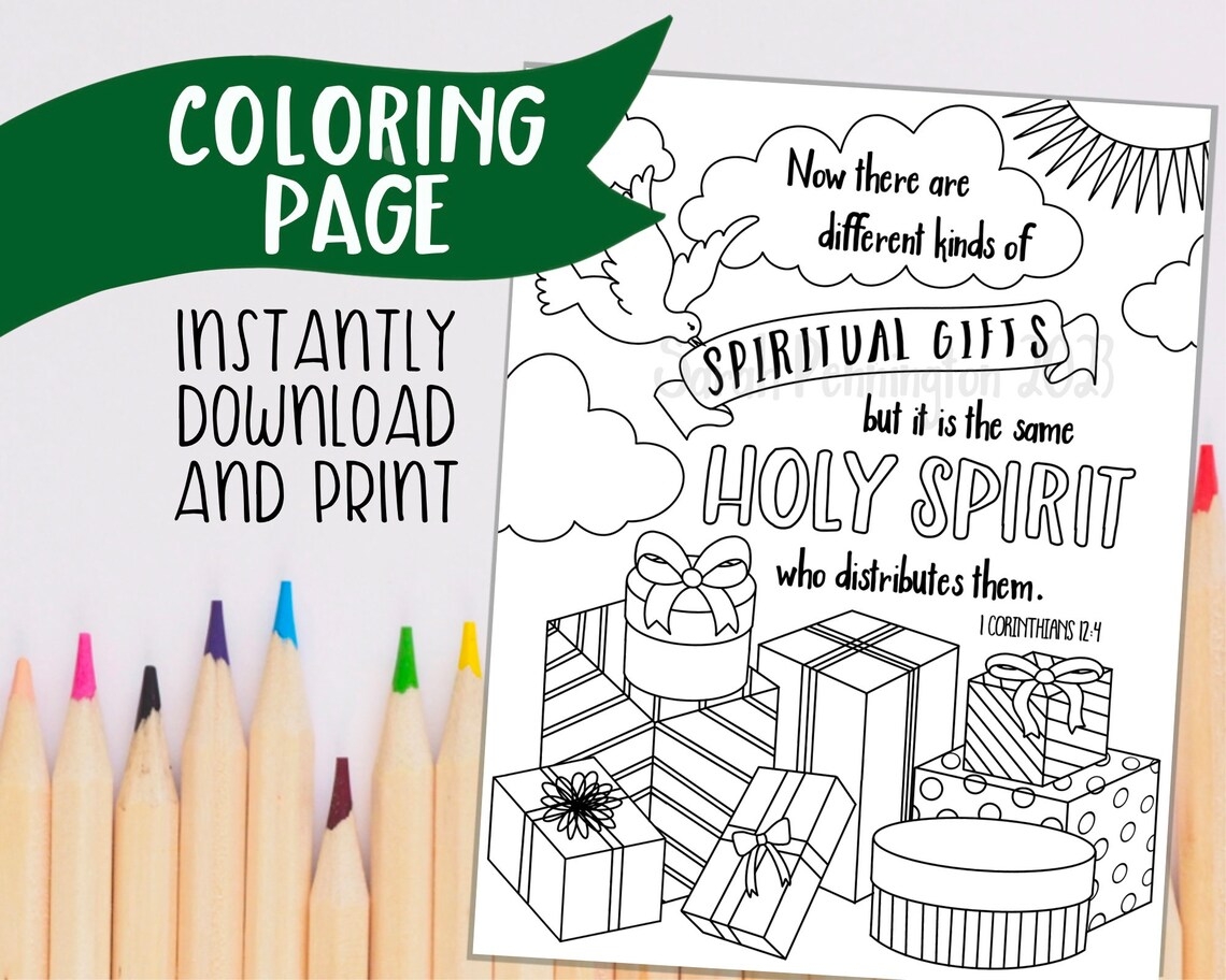 Spiritual Gifts PRINTABLE COLORING PAGE Instant Download Christian Coloring Sheet Adult Coloring