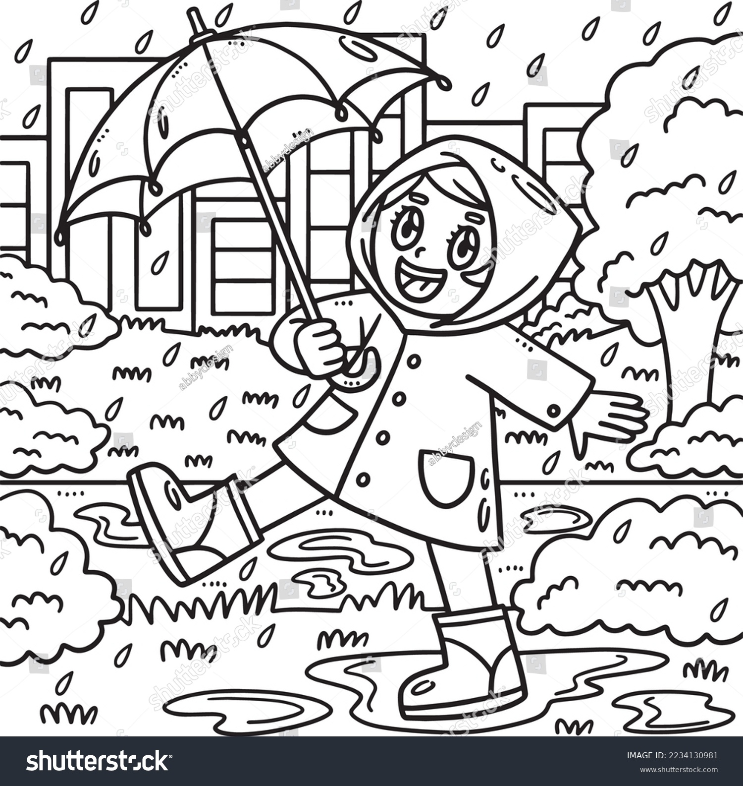 Spring Girl Enjoying Rain Coloring Page Stock Vector Royalty Free 2234130981 Shutterstock
