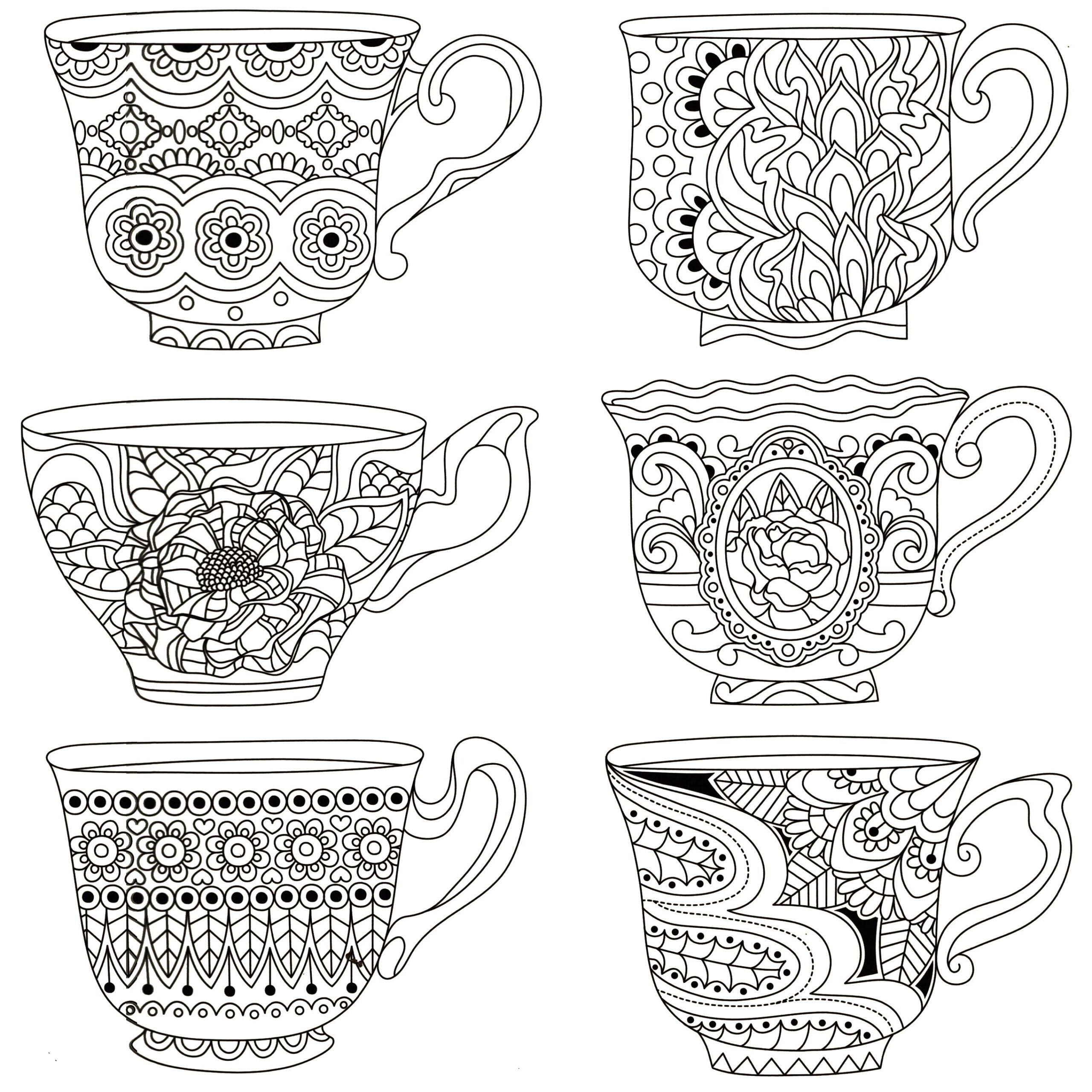 Stacked Tea Cups Coloring Pages Sketch Coloring Page