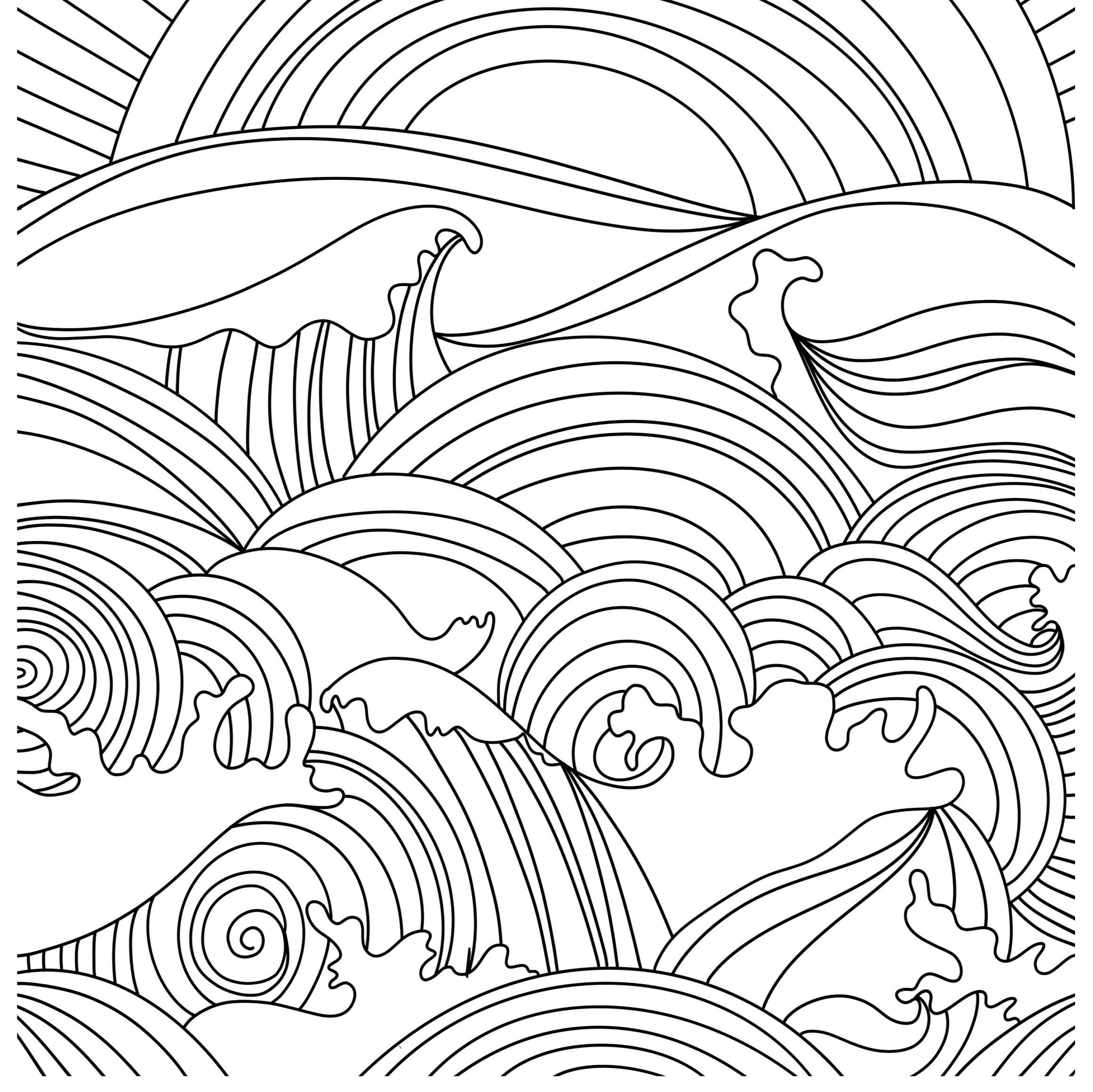 Sunset Ocean Waves Coloring Page Digital Printable Etsy