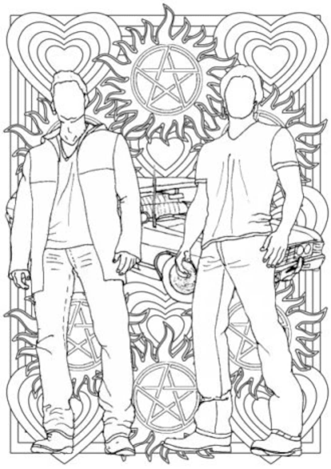 Supernatural Colouring For Grown Ups Sam And Dean Winchester Etsy