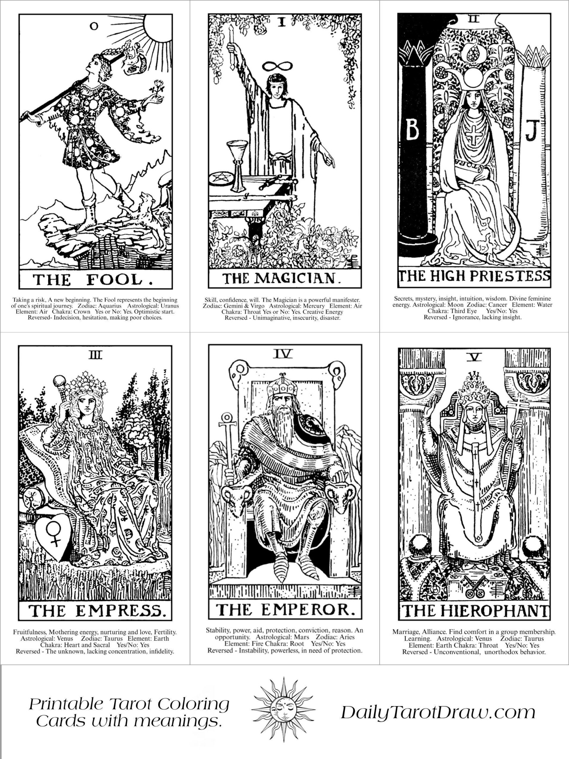 Tarot Card Coloring Pages Tarot Coloring Cards With Meanings Etsy Canada