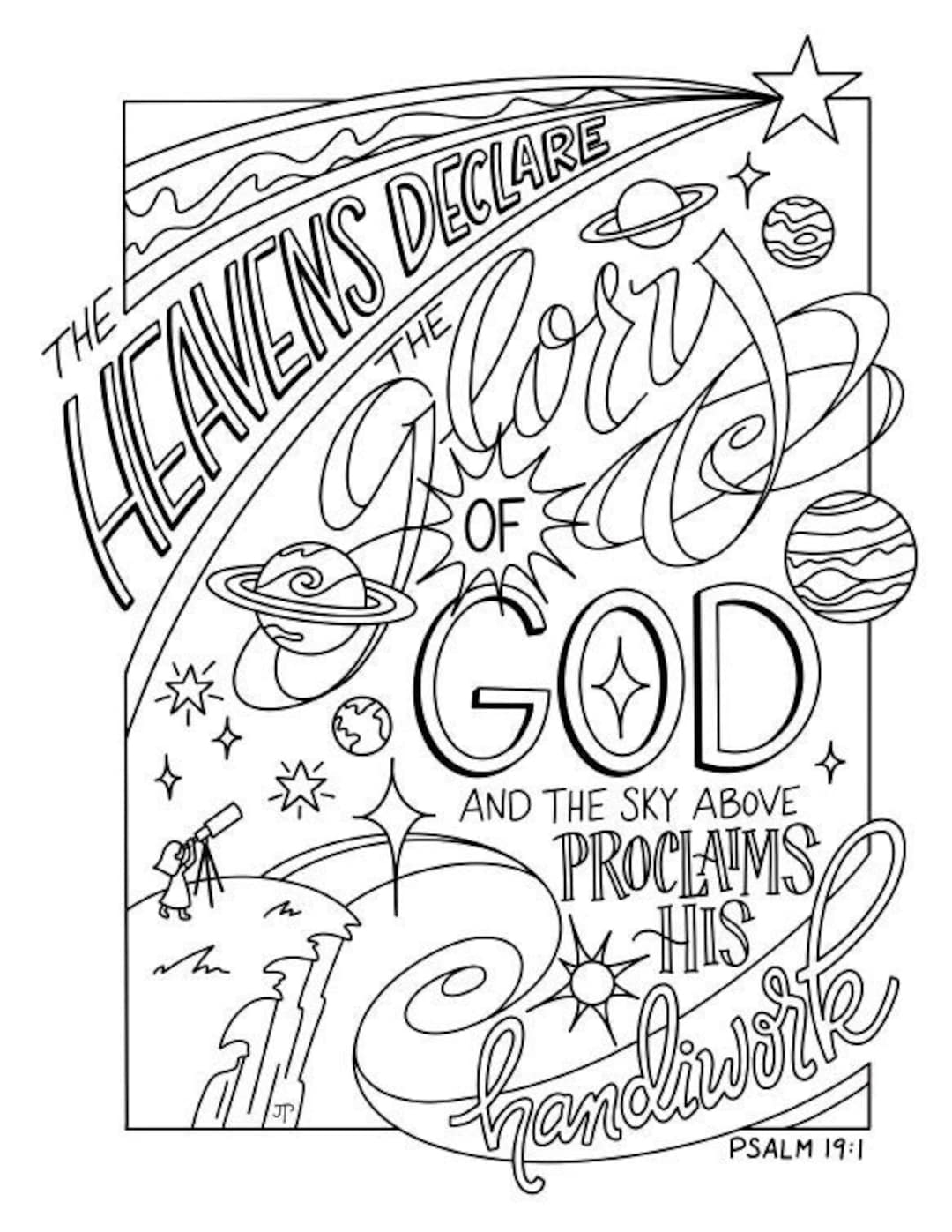 The Heavens Declare Coloring Page Bible Quote PDF Printable Download Etsy Australia