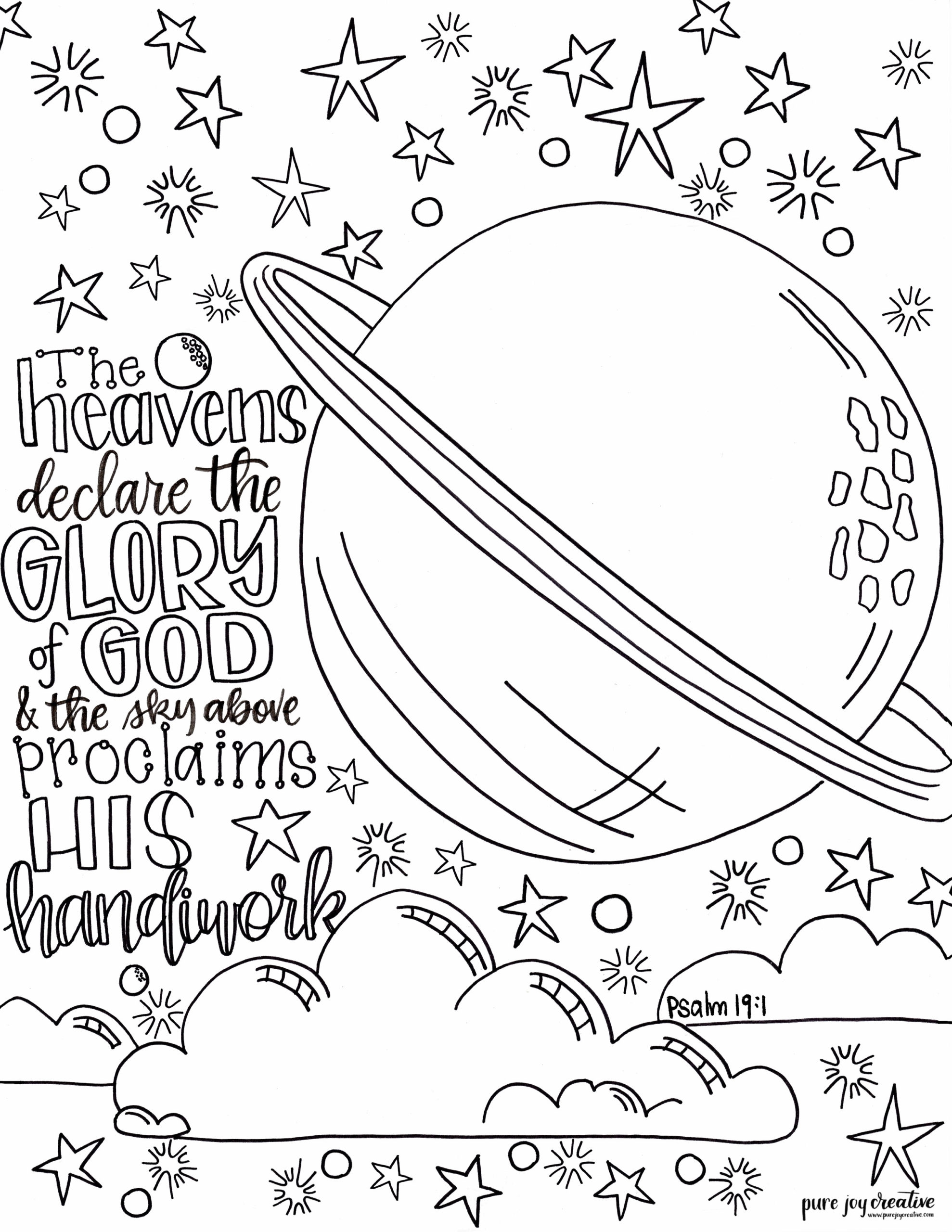 The Heavens Declare The Glory Of God Psalm 19 Coloring Page Lutheran Homeschool