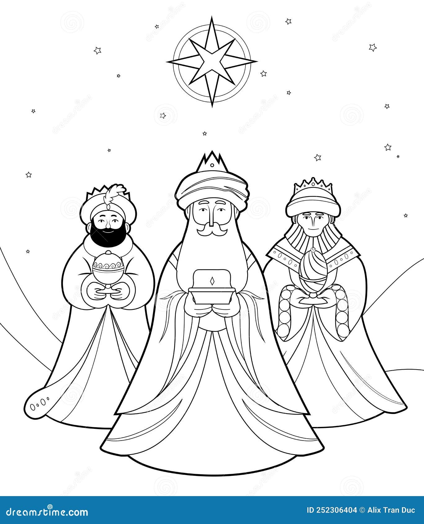 The Three Wise Men Under The Star Of Bethlehem Coloring Page Vector Illustration CartoonDealer