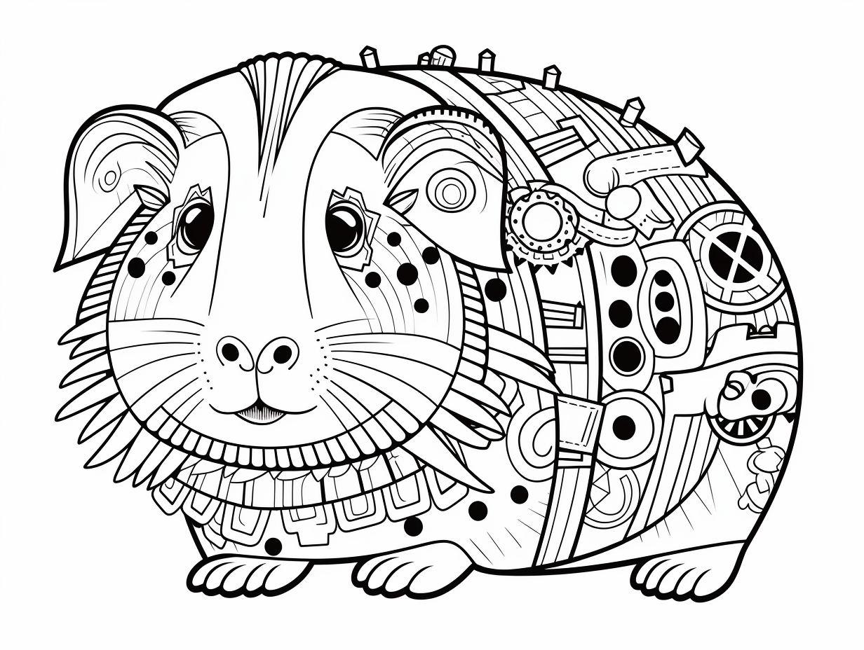 Time To Color Cute Guinea Pigs Coloring Page