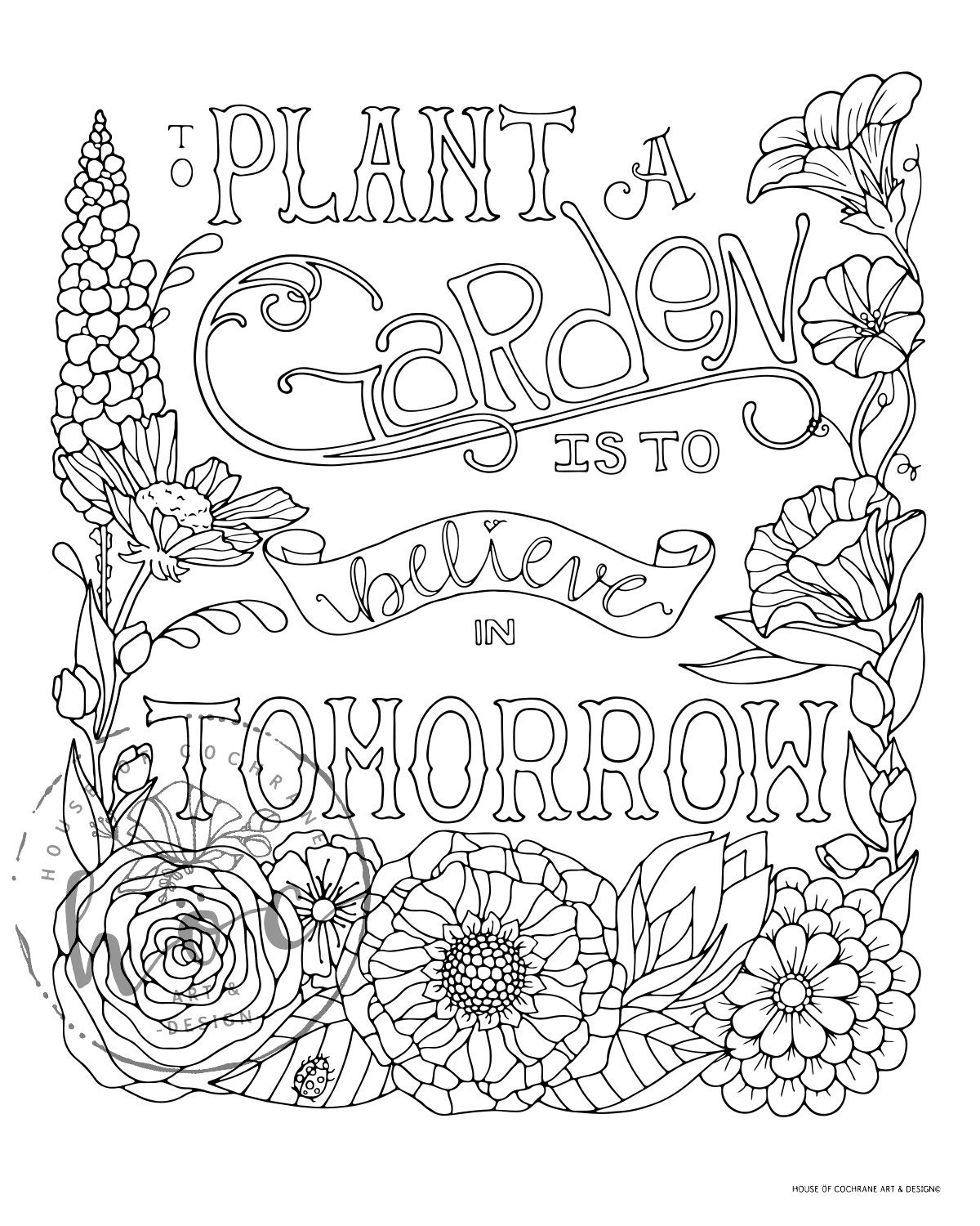 To Plant A Garden Adult Coloring Page Instant Printable Etsy