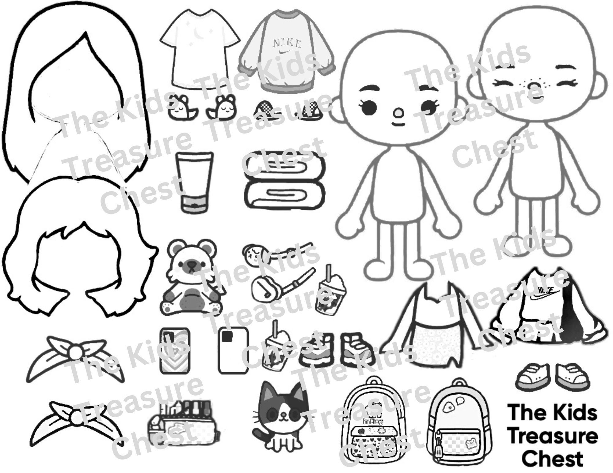 Toca Boca UNCOLORED 3 Pages Paper SLEEPOVER 1 B W Dolls Furniture Background And Accessories