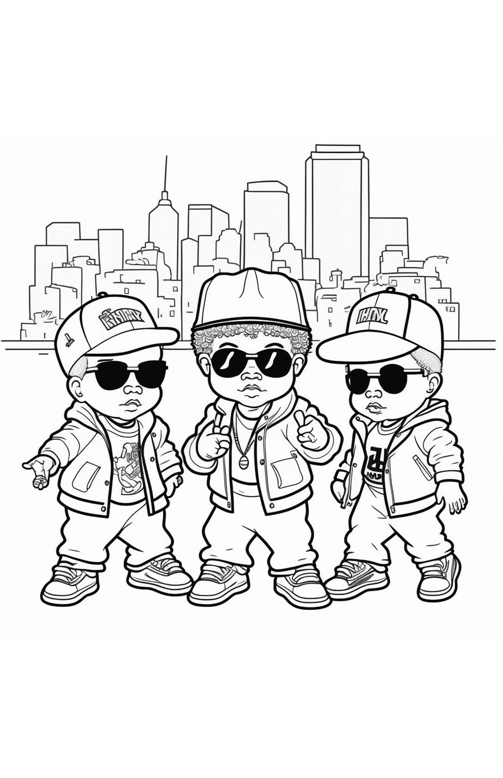 Toddler Hip Hop Coloring Book Page B Boy Style Trio In Front Of NYC Skyline Coloring Etsy