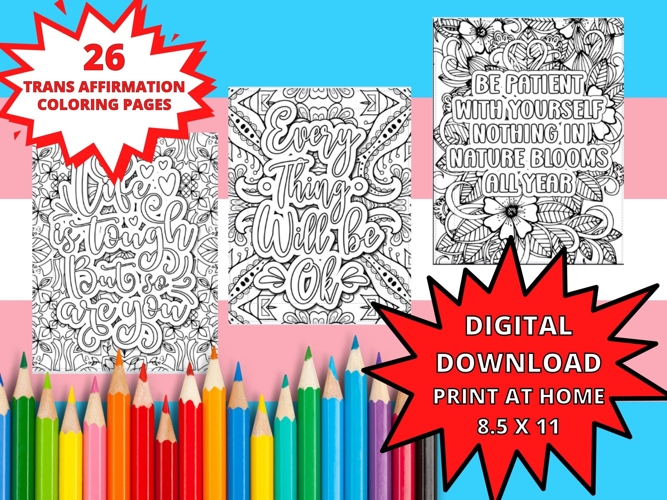Trans Affirmations Coloring Pages For Trans Kids Teens Etsy