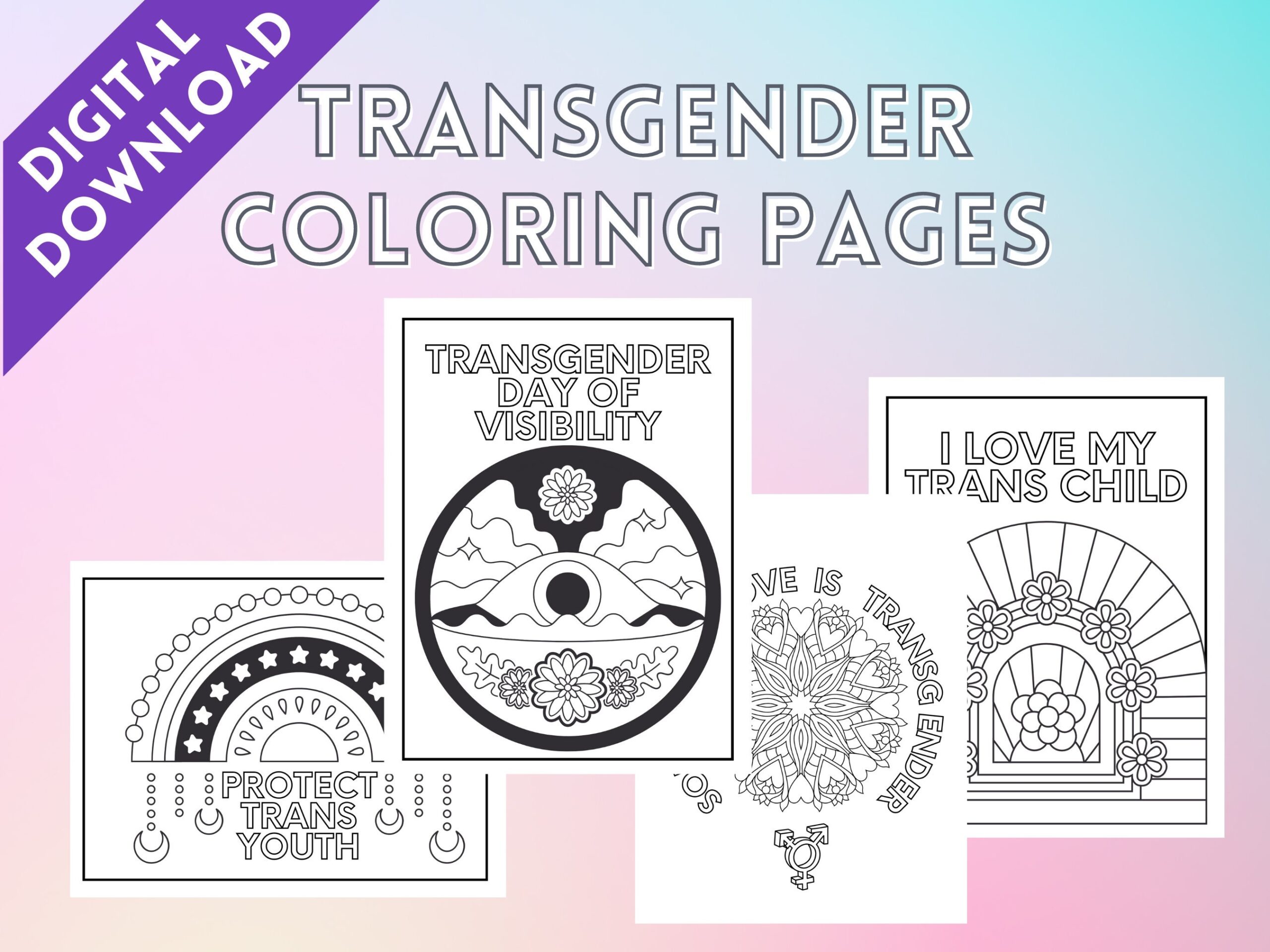 Transgender Coloring Pages Trans Youth Printable Coloring Etsy Canada