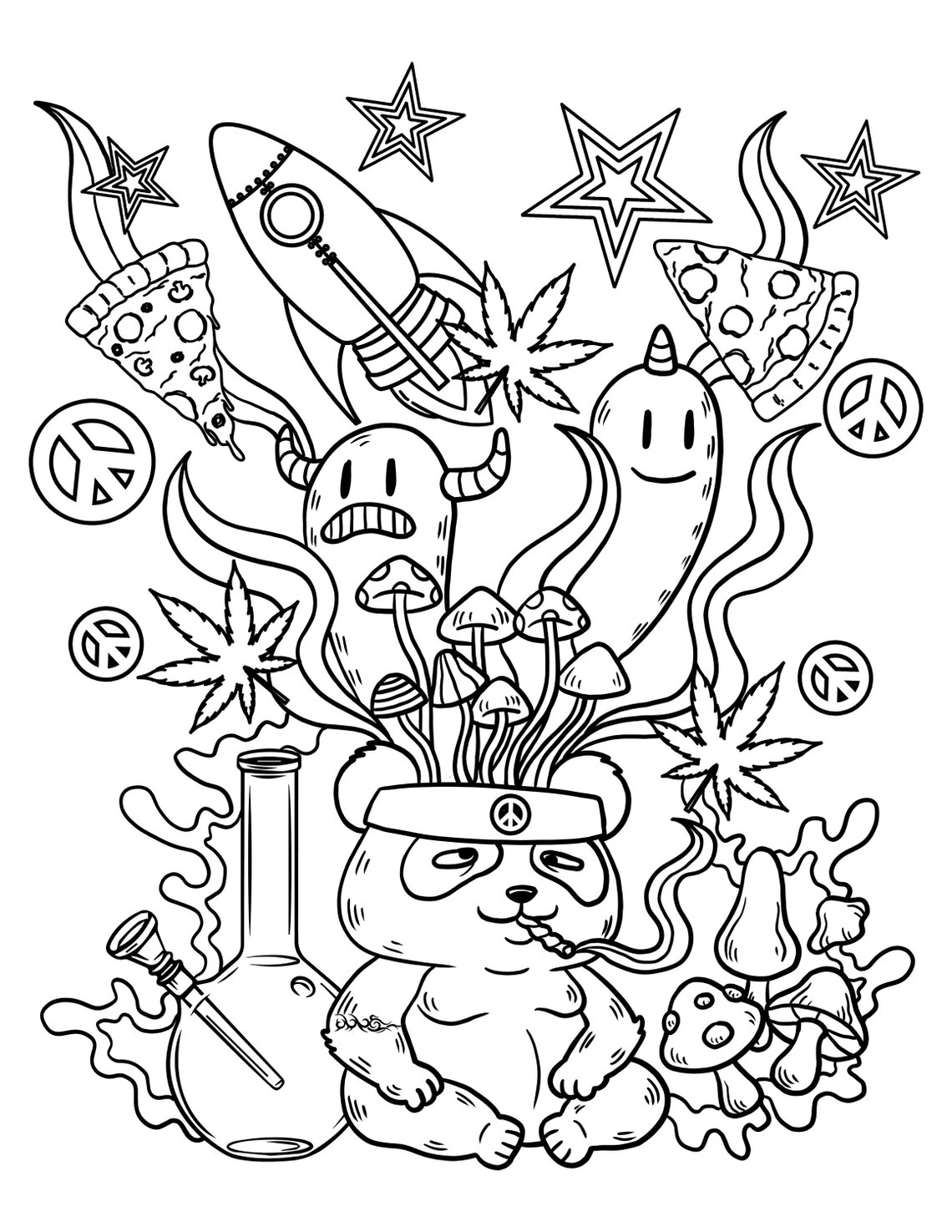 Trippy Stoner Printable Coloring Pages Digital Download Psychedelic Coloring Book Etsy