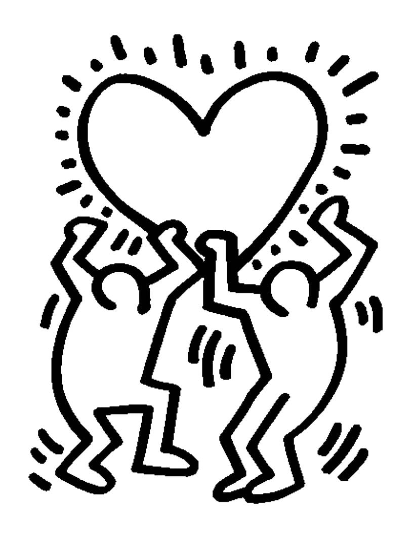 Two Figures Carrying A Heart Keith Haring Coloring Pages For Kids