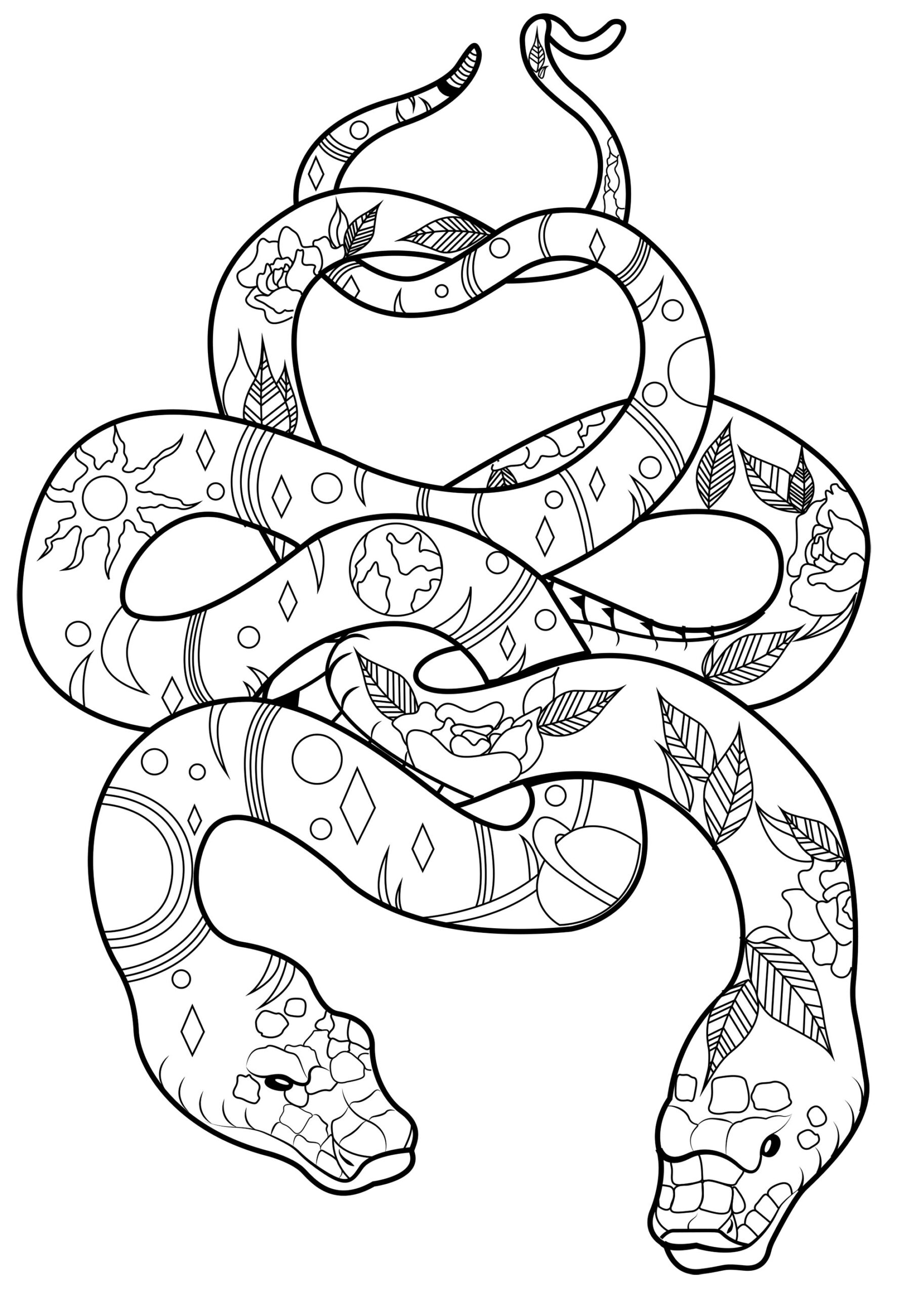 Two Snakes With Patterns Snakes Adult Coloring Pages