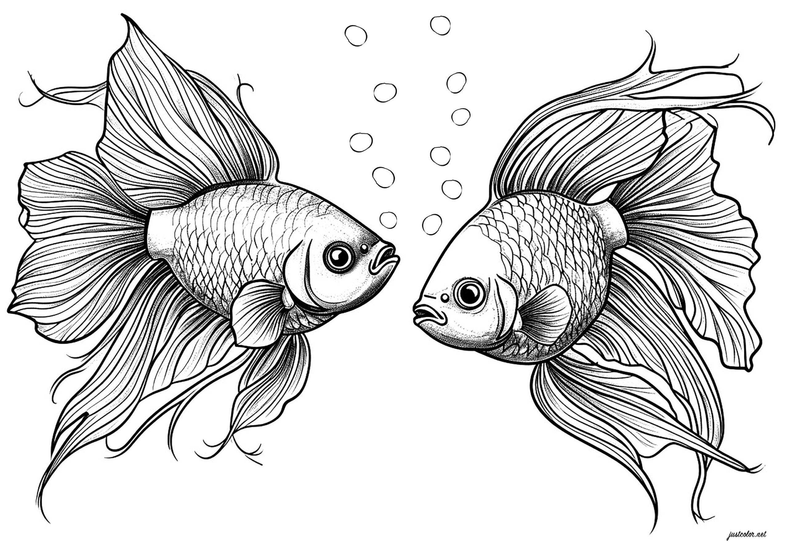 Two Sublime Fish Face To Face Fish Coloring Pages For Adults