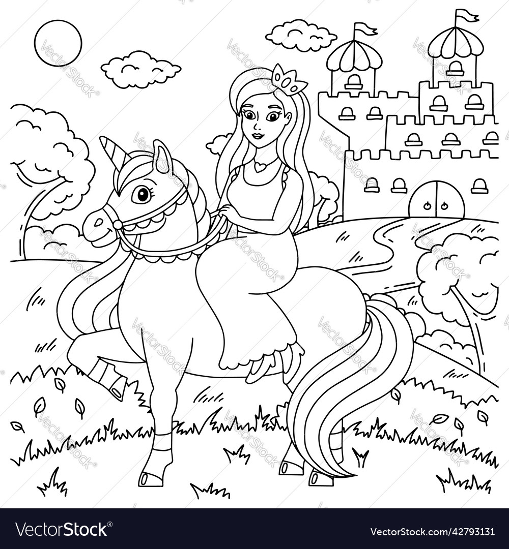 Unicorn And Princess Coloring Page