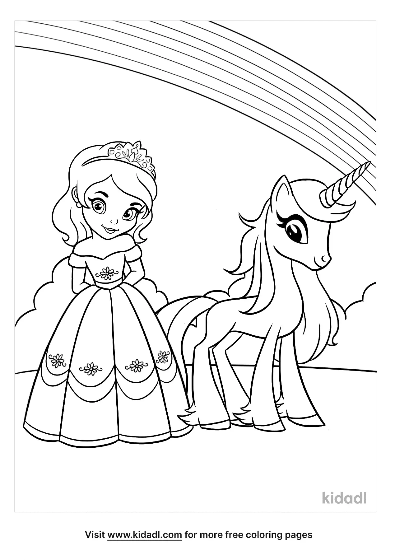 Unicorn And Princess Coloring Page