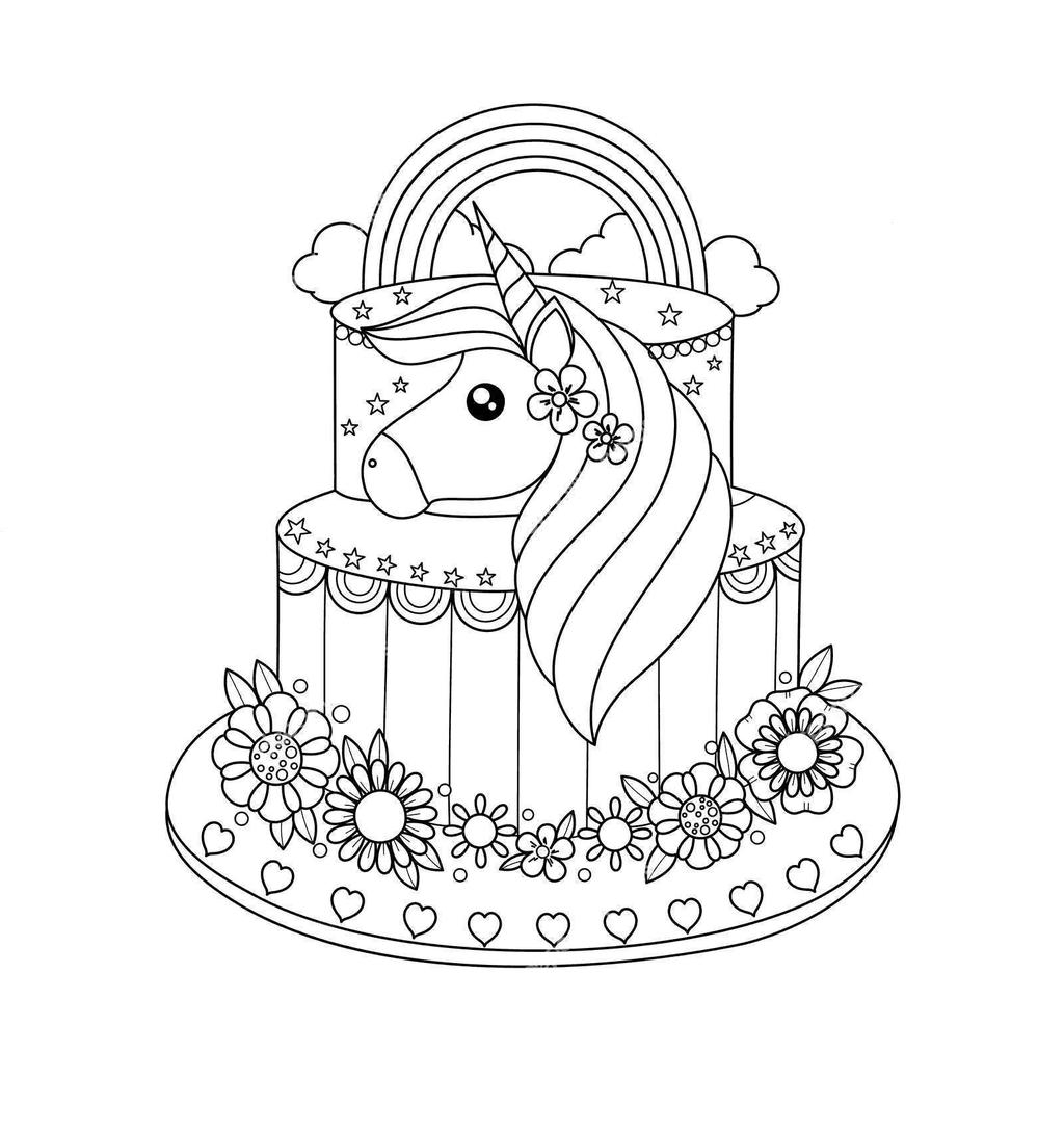 Unicorn Cake Coloring Pages Drawing Pictures Free Printable Coloring Pages