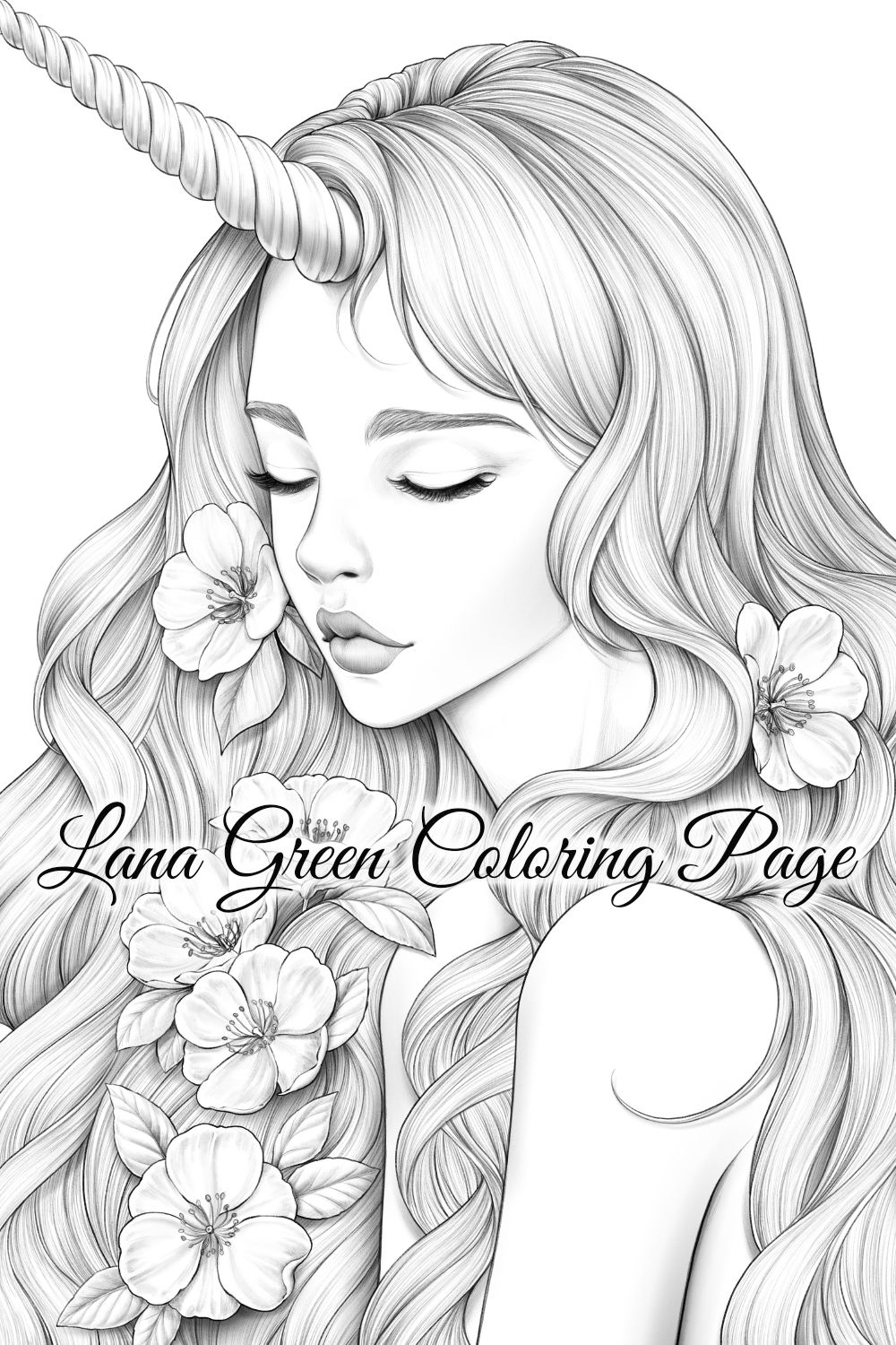 Unicorn Coloring Page For Adults Grayscale Coloring Page Instant Download Lana Green Art JPEG