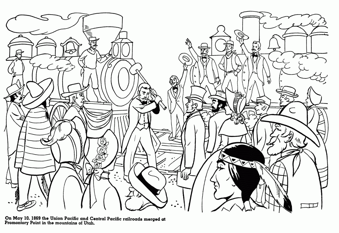 USA Printables Transcontinential Railroad Promontory Summit US History Coloring Pages