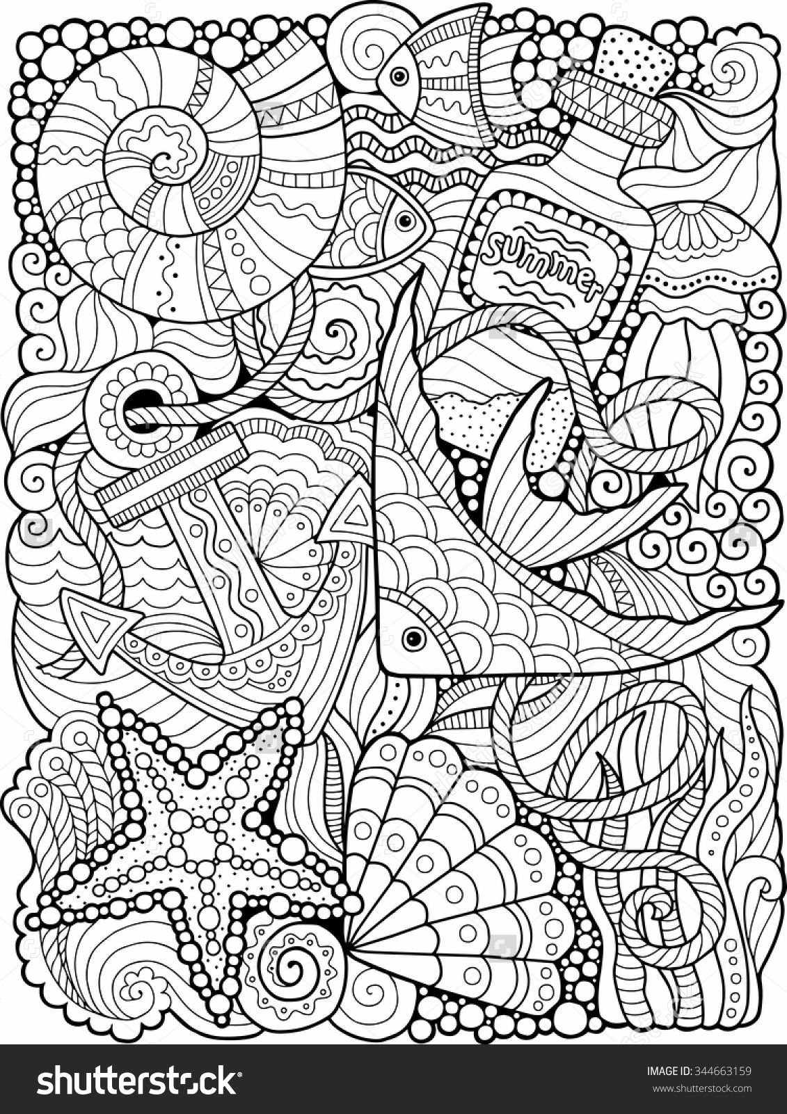 Vector Coloring Book Adult Summers Sea Stock Vector Royalty Free 344663159 Shutterstock