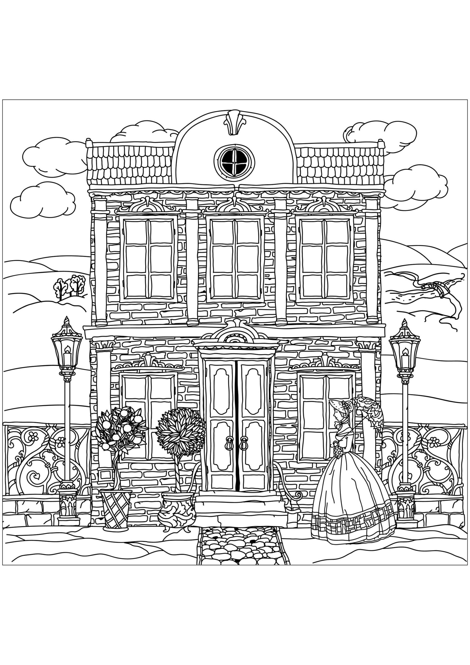 Victorian House Architecture Cities And Houses Coloring Pages For Adults