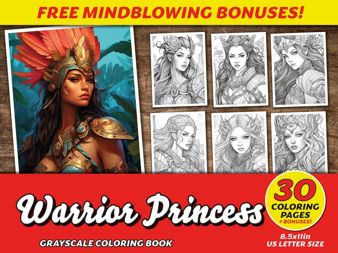 Warrior Princess Coloring Book Pages Printable Art Fantasy Etsy