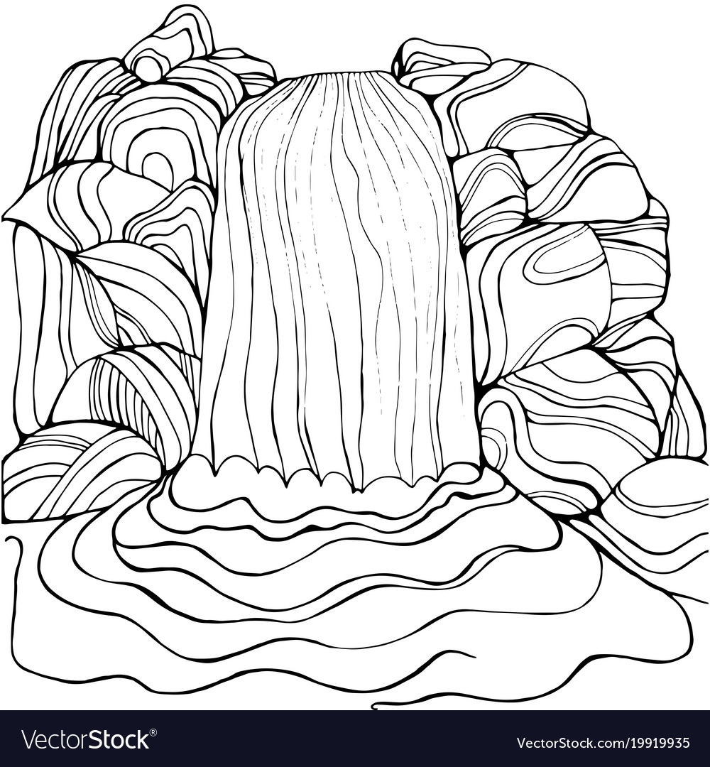 Waterfall Coloring Page For Children And Adults Vector Image