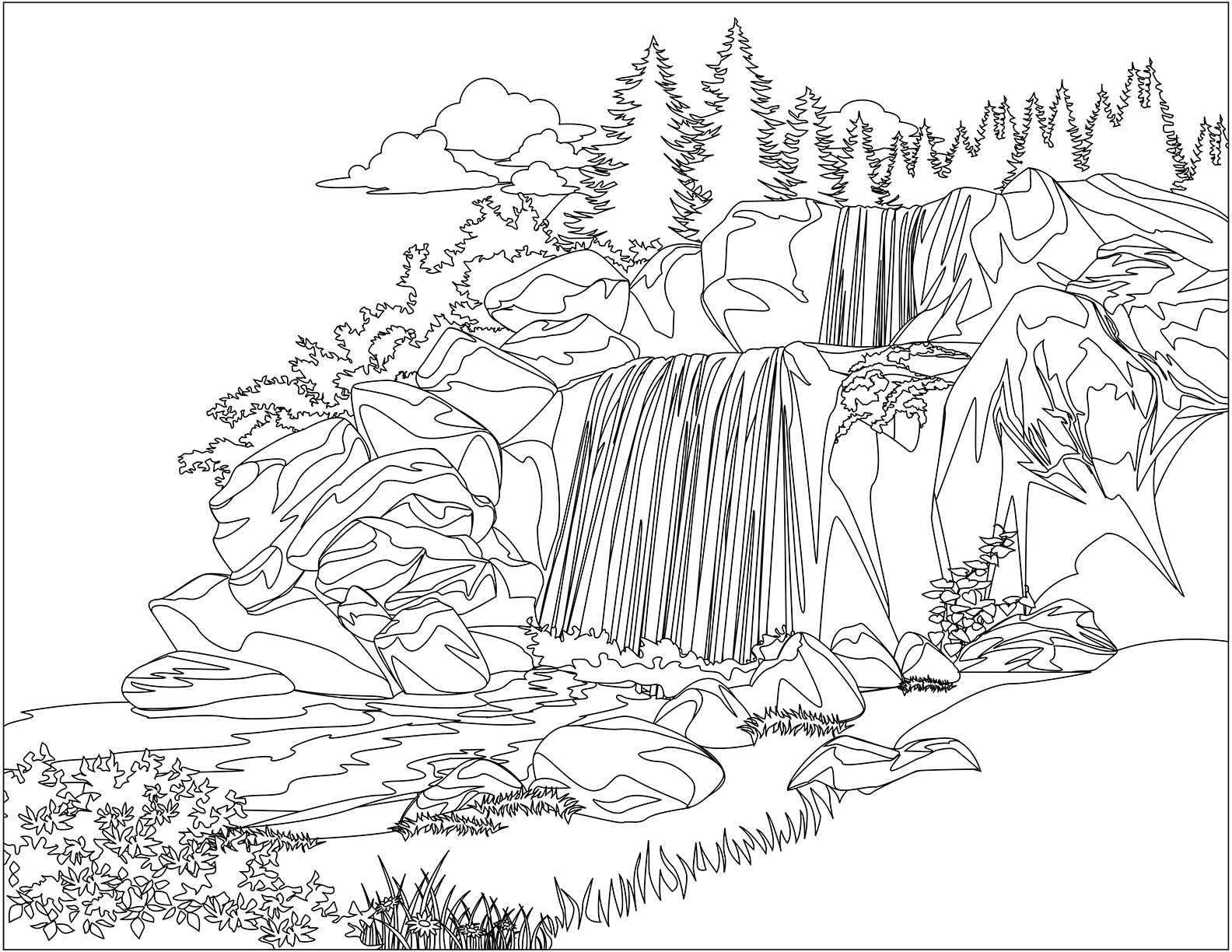 Waterfall Coloring Pages Free Printable