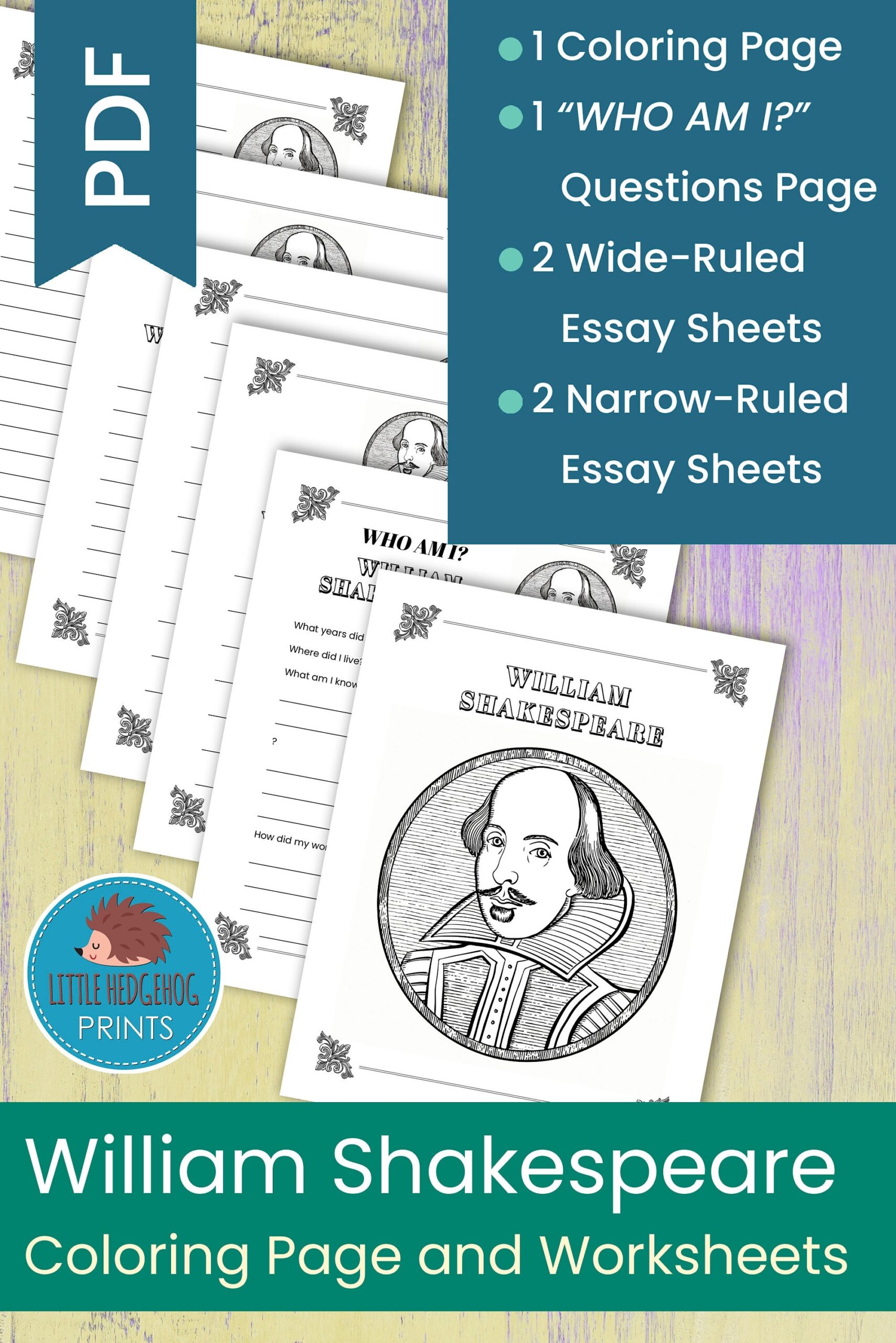 William Shakespeare Coloring Page And Worksheets Etsy